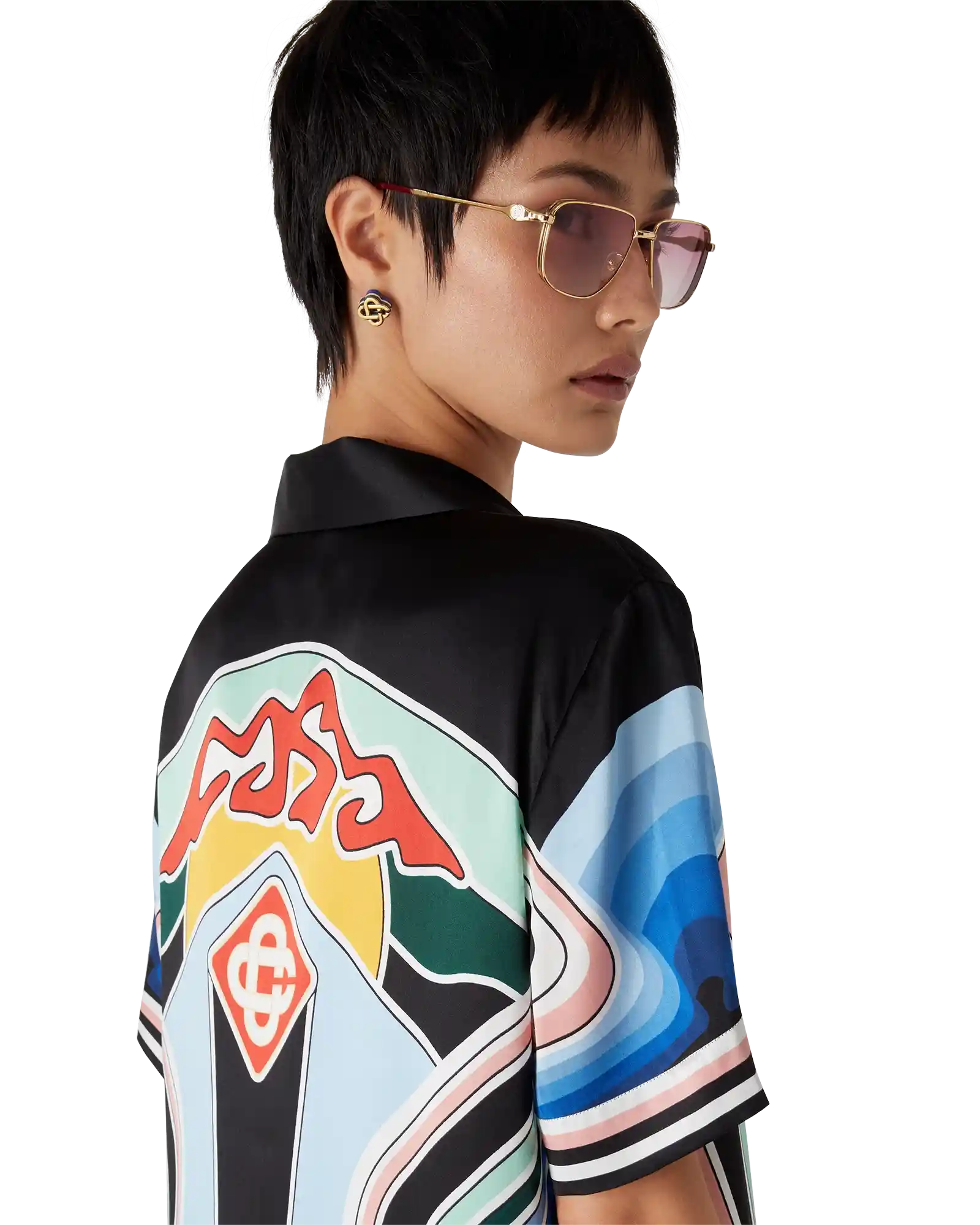 Gradient Mountain Short Sleeve Silk Shirt