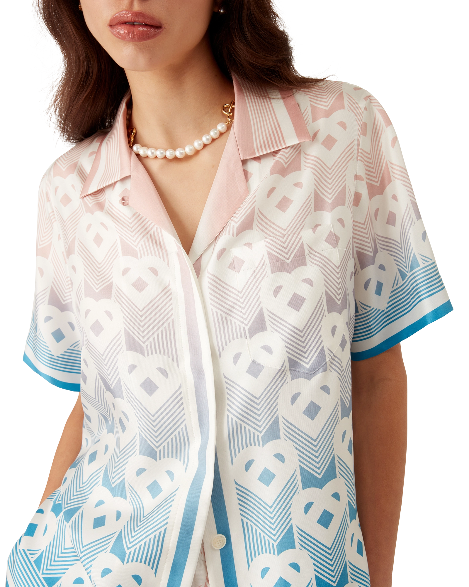Gradient Heart Monogram Silk Short Sleeve Shirt