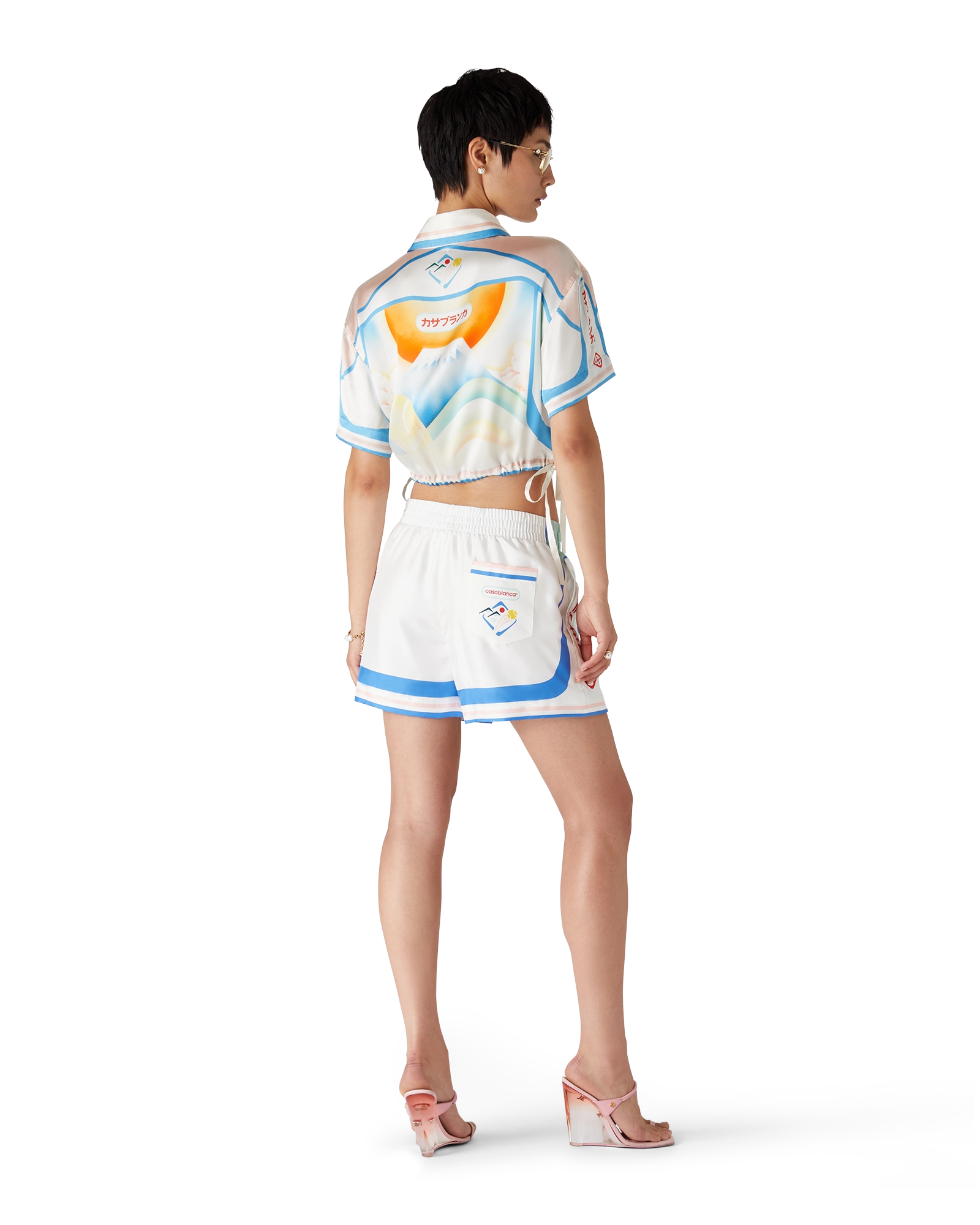 Fuji Dream Short Sleeve Silk Cropped Shirt