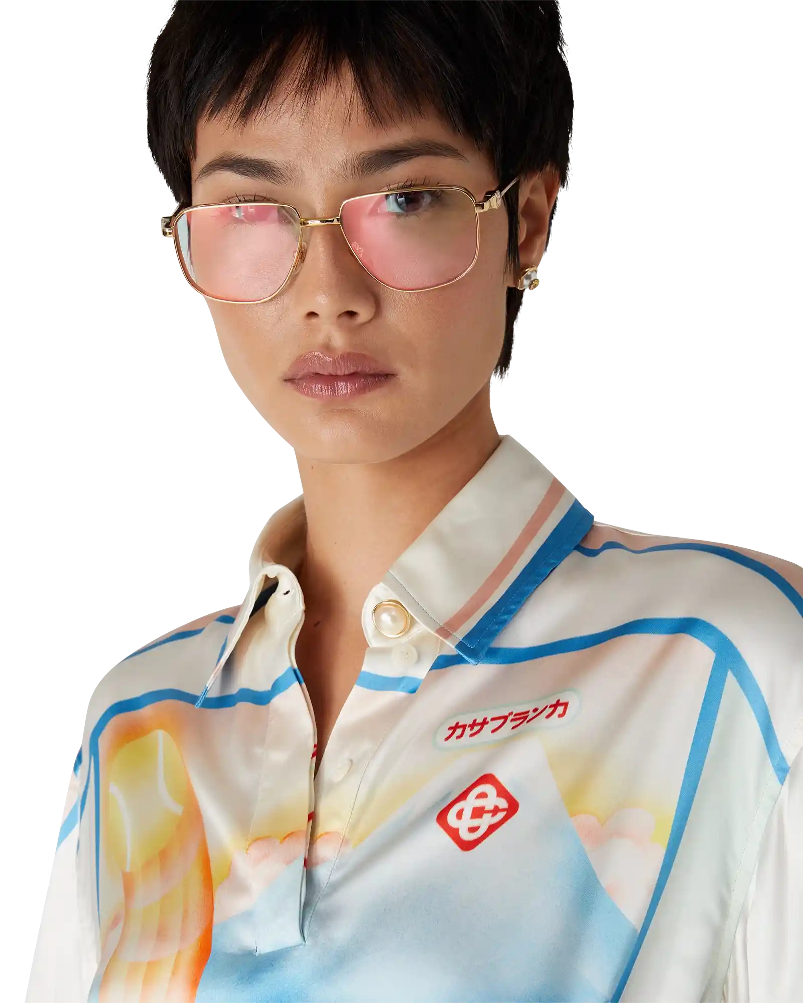 Fuji Dream Short Sleeve Silk Cropped Shirt