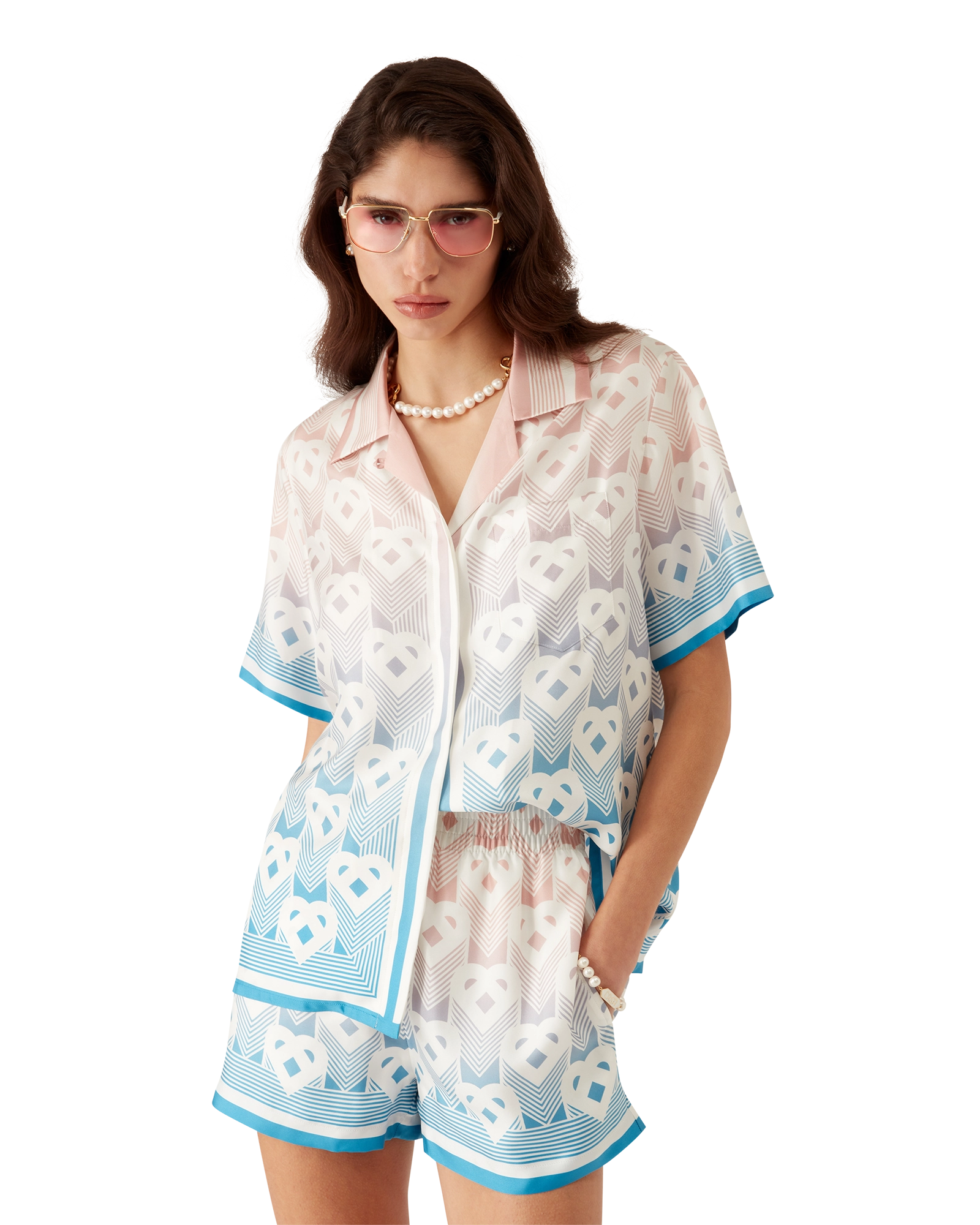 Gradient Heart Monogram Silk Shorts