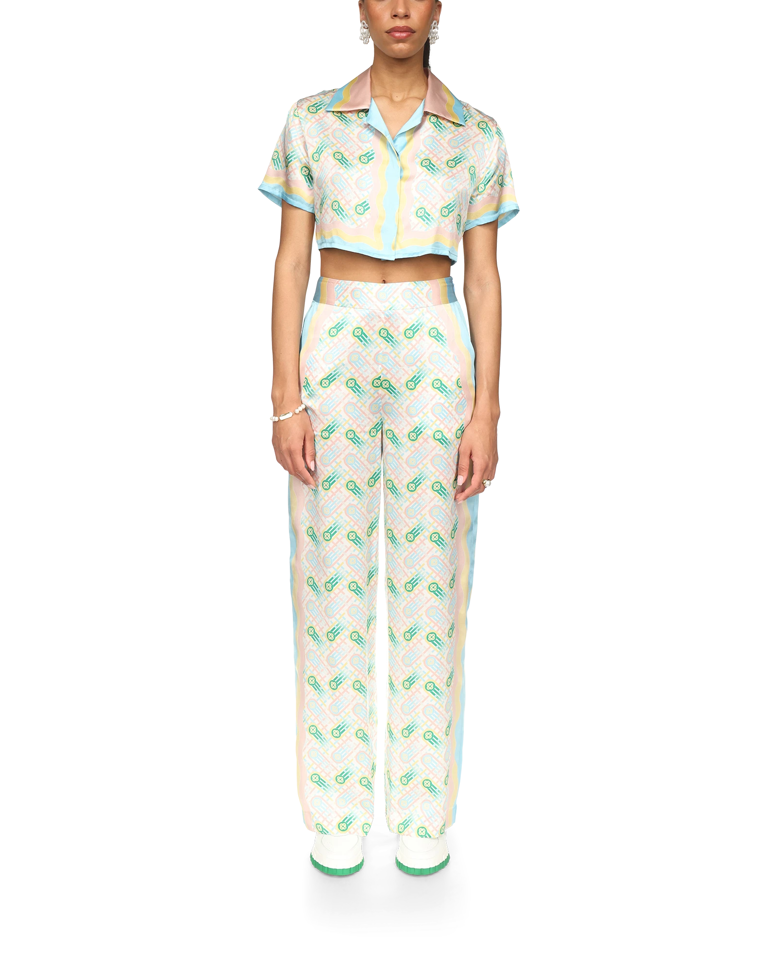 Ping Pong Cropped Short Sleeve Silk Shirt