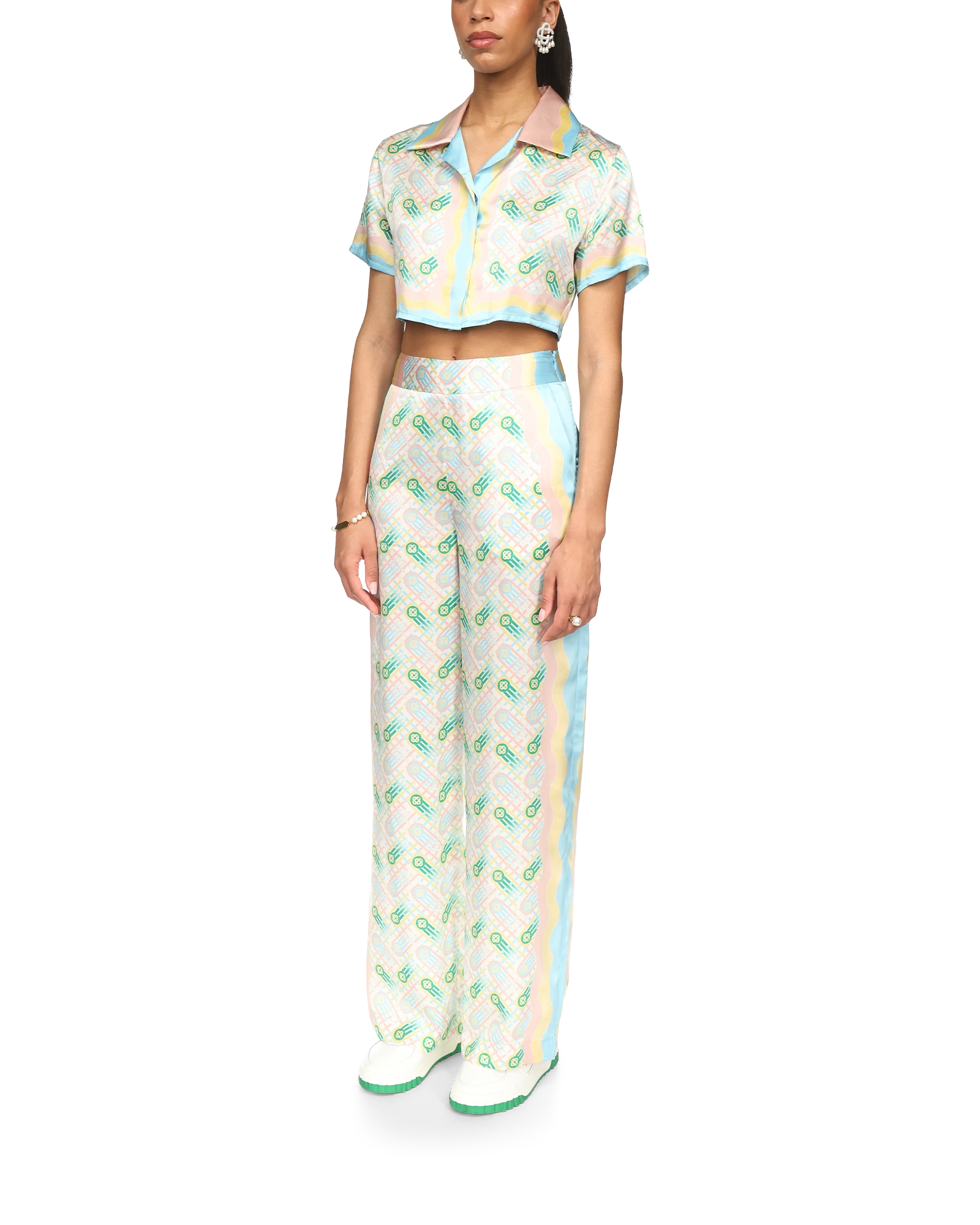 Ping Pong Cropped Short Sleeve Silk Shirt