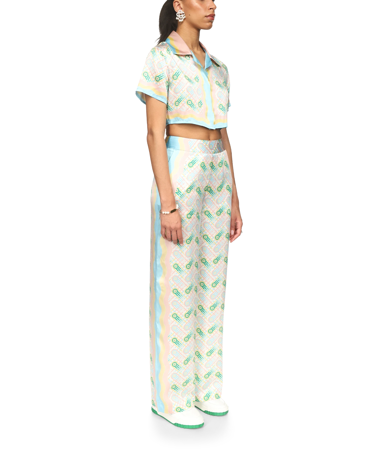 Ping Pong Cropped Short Sleeve Silk Shirt