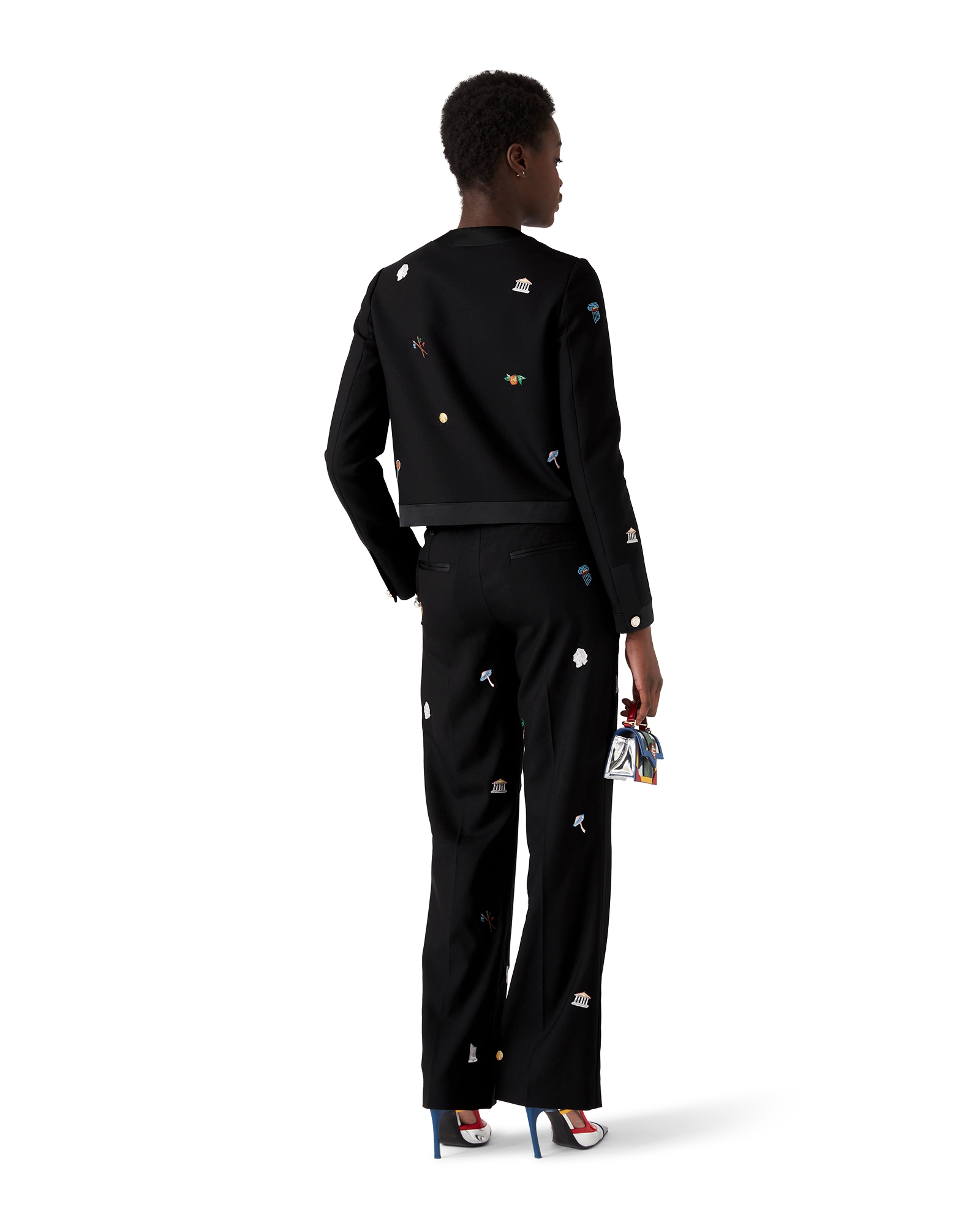 Embroidered Motif Wool Tailored Trousers