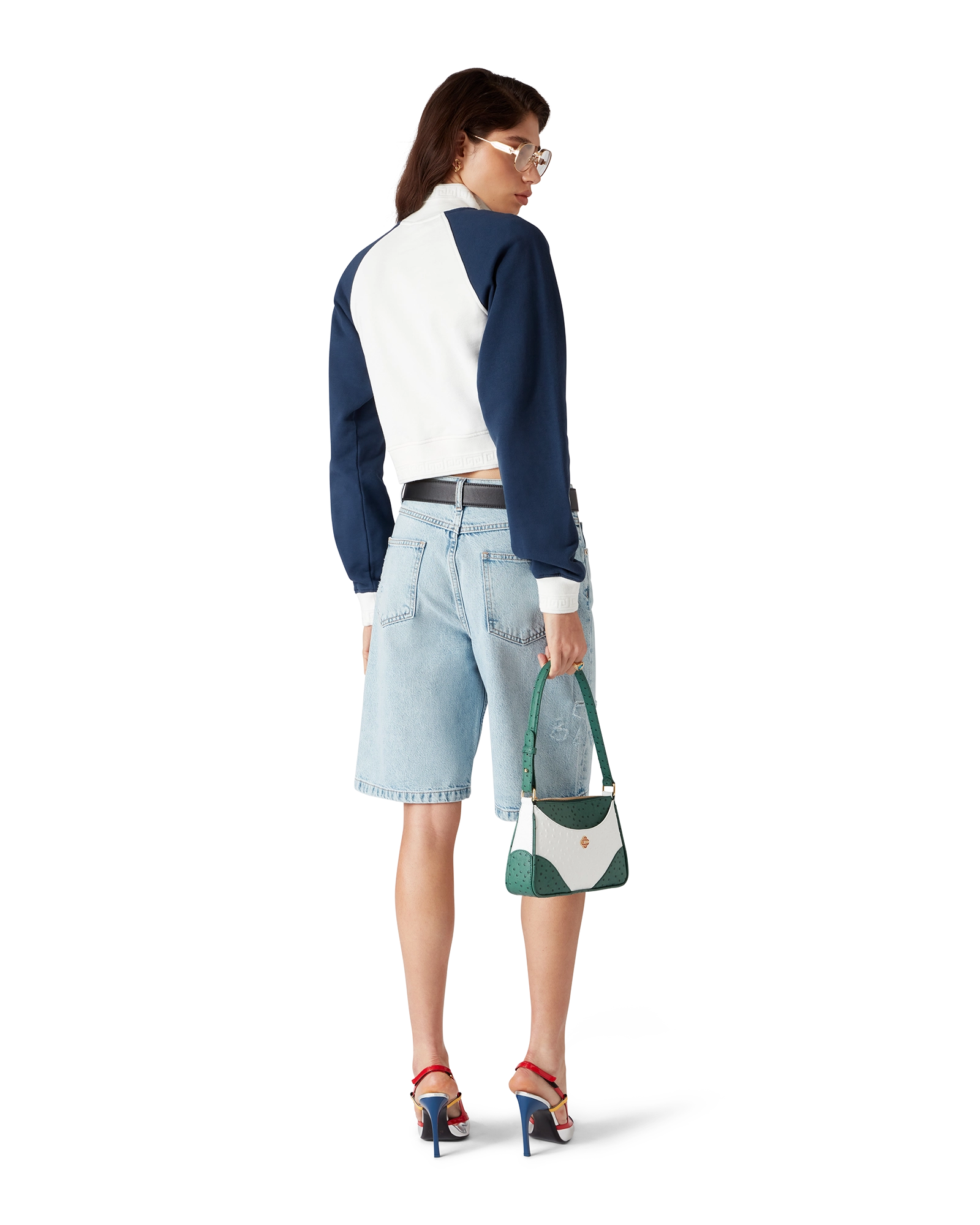 Sweat-shirt court à motif color block et fermeture éclair partielle