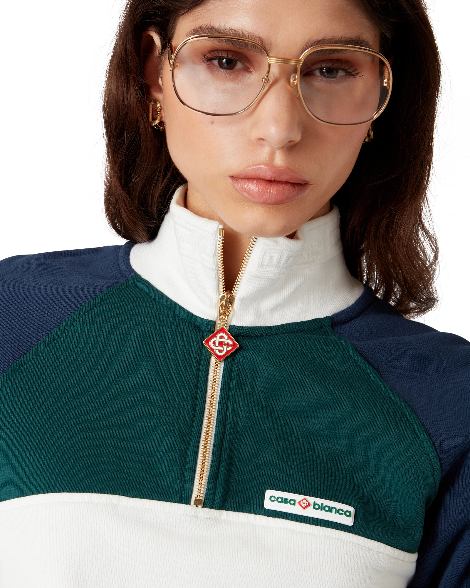 Sweat-shirt court à motif color block et fermeture éclair partielle