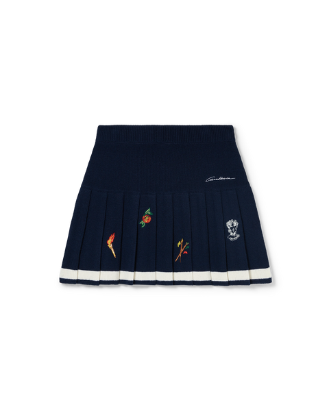 Embroidered Motif Wool Cashmere Pleated Skirt | Casablanca Paris