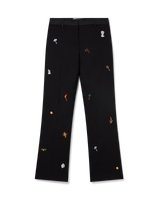 Embroidered Motif Wool Tailored Trousers