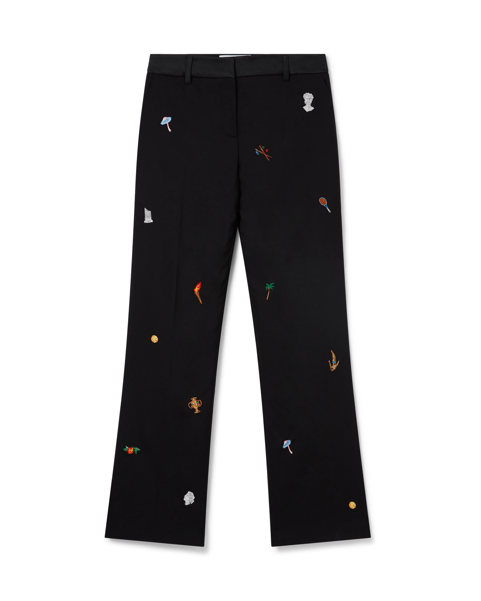 Embroidered Motif Wool Tailored Trousers