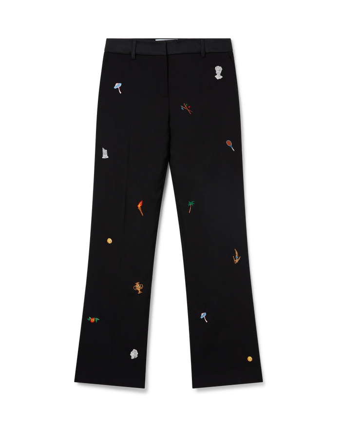 Embroidered Motif Wool Tailored Trousers