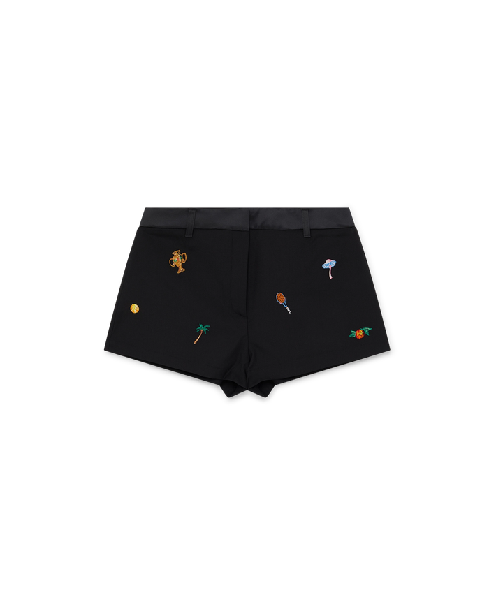 Embroidered Motif Wool Tailored Shorts