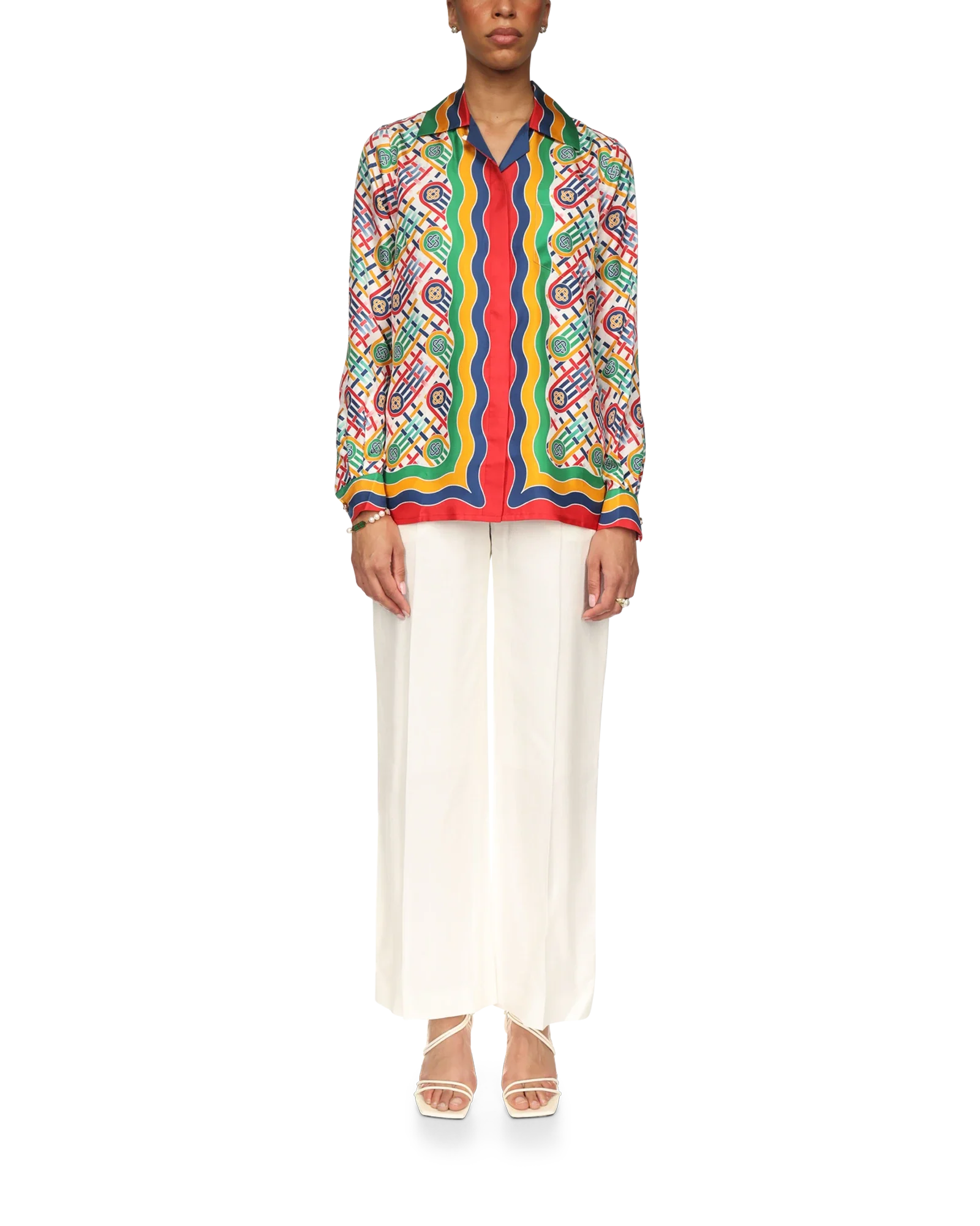 Tennis Monogram Long Sleeve Silk Shirt