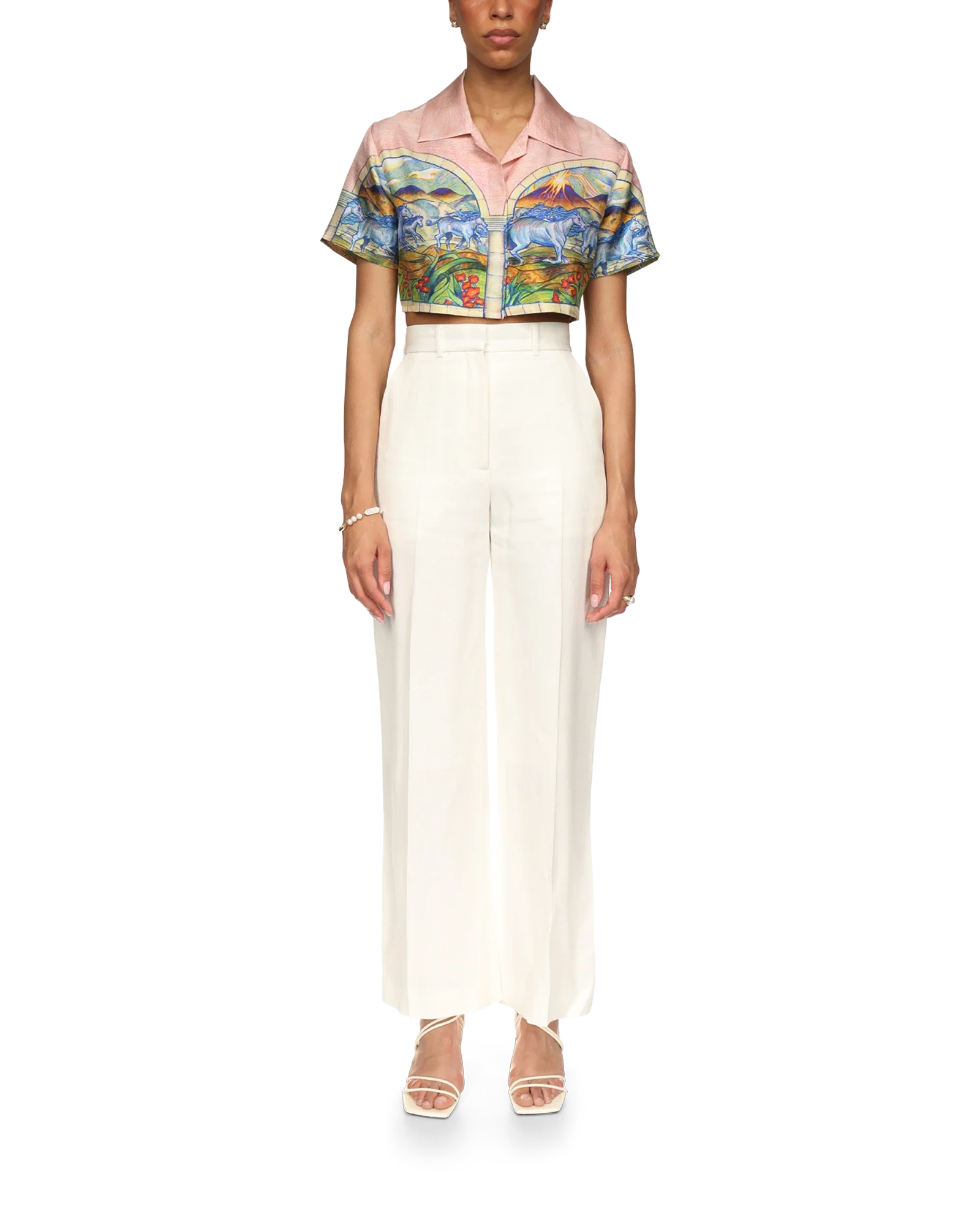 Chevaux Sauvages Cropped Silk Shirt