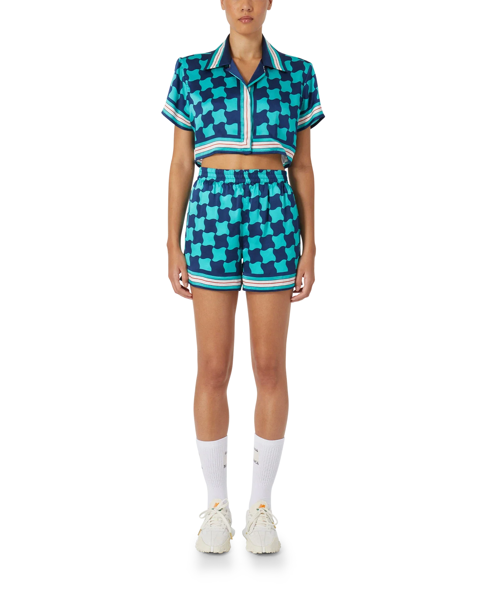 Pool Tile Cropped Silk Shirt