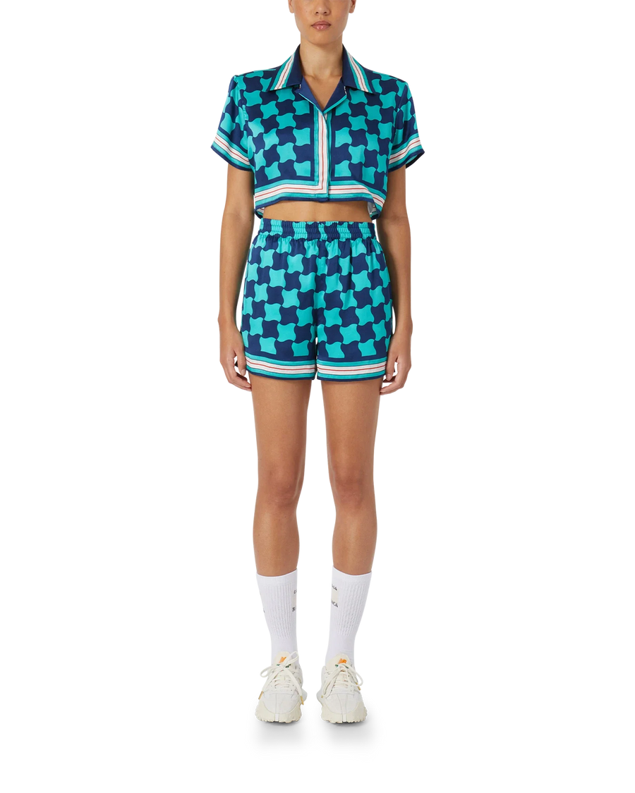 Pool Tile Cropped Silk Shirt