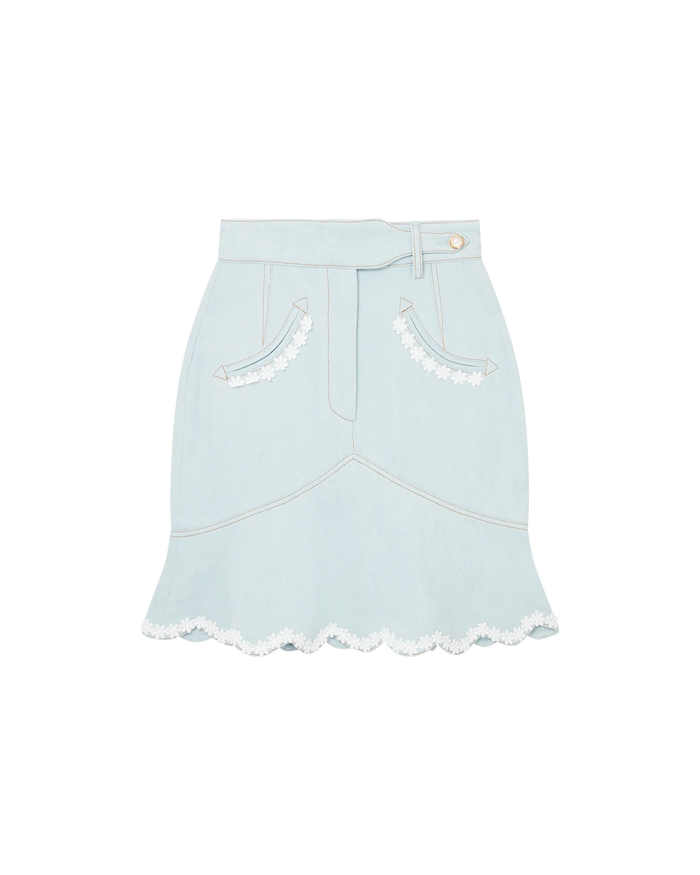 Scalloped Hem Denim Mini Skirt