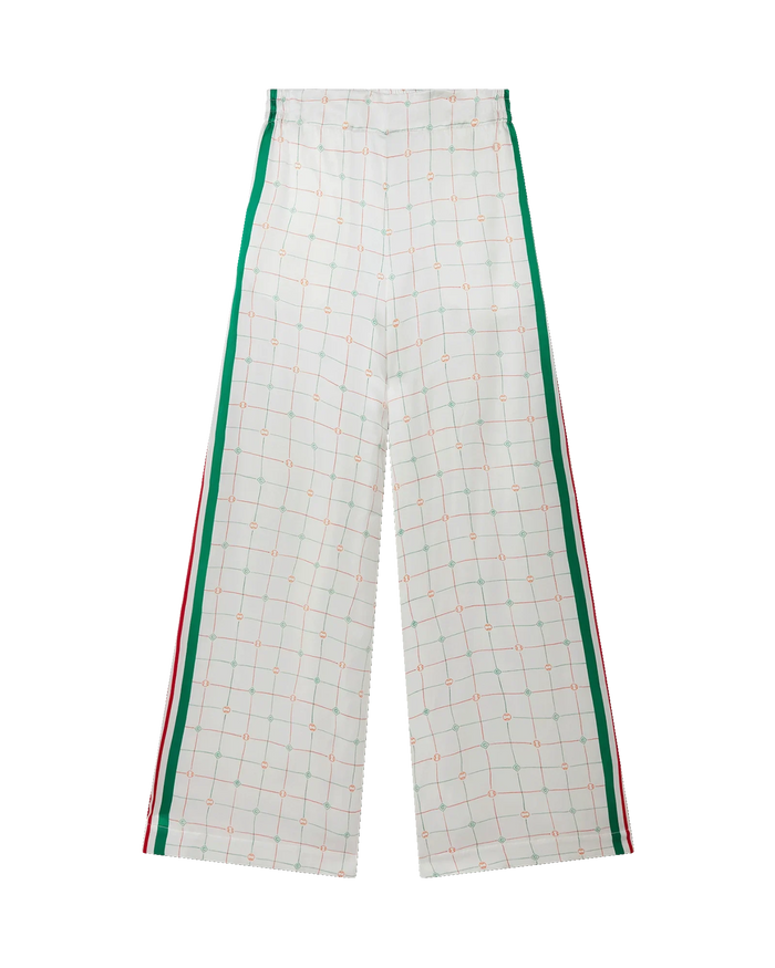 Tennis Club Check Wide Leg Silk Trousers