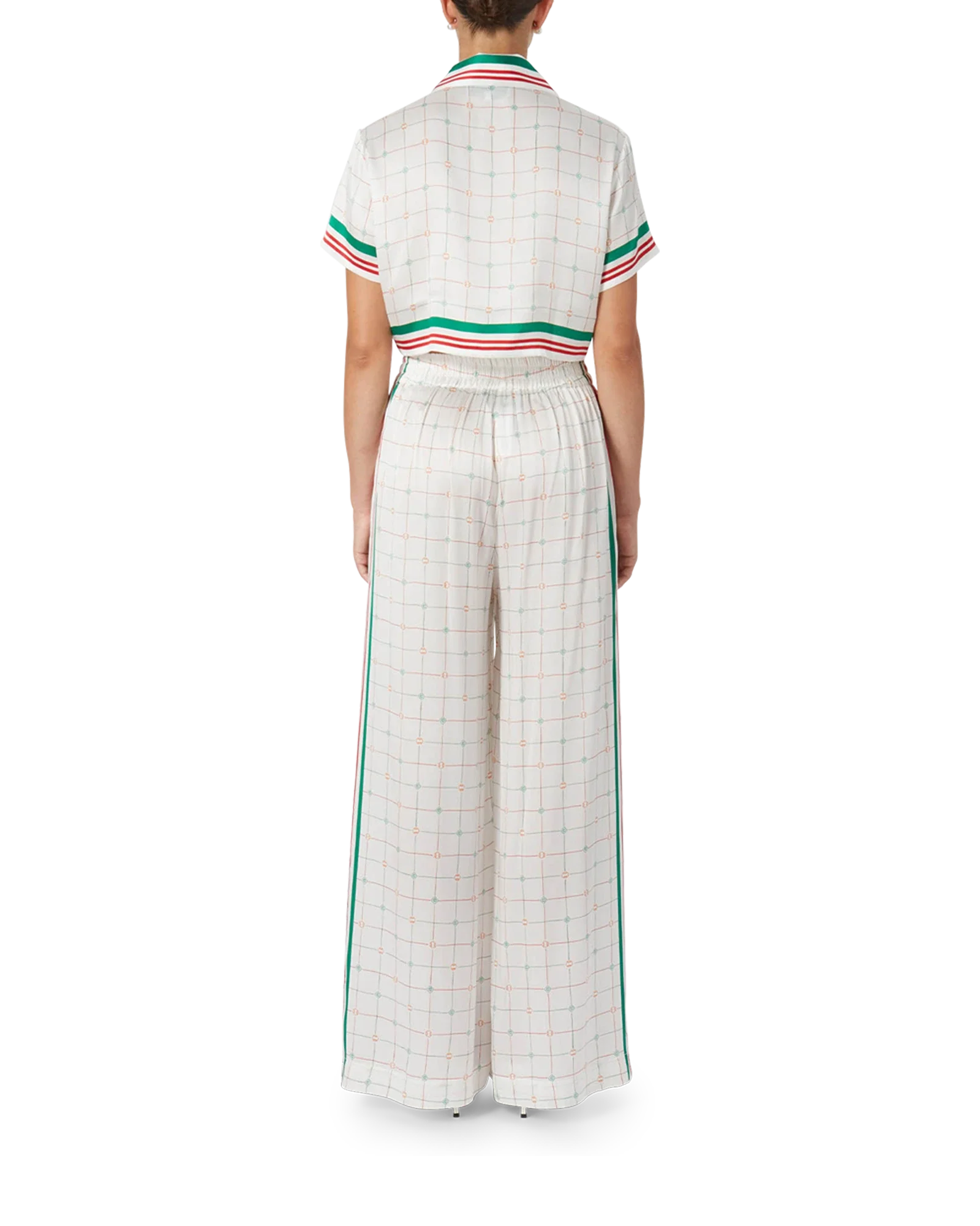 Tennis Club Check Wide Leg Silk Trousers