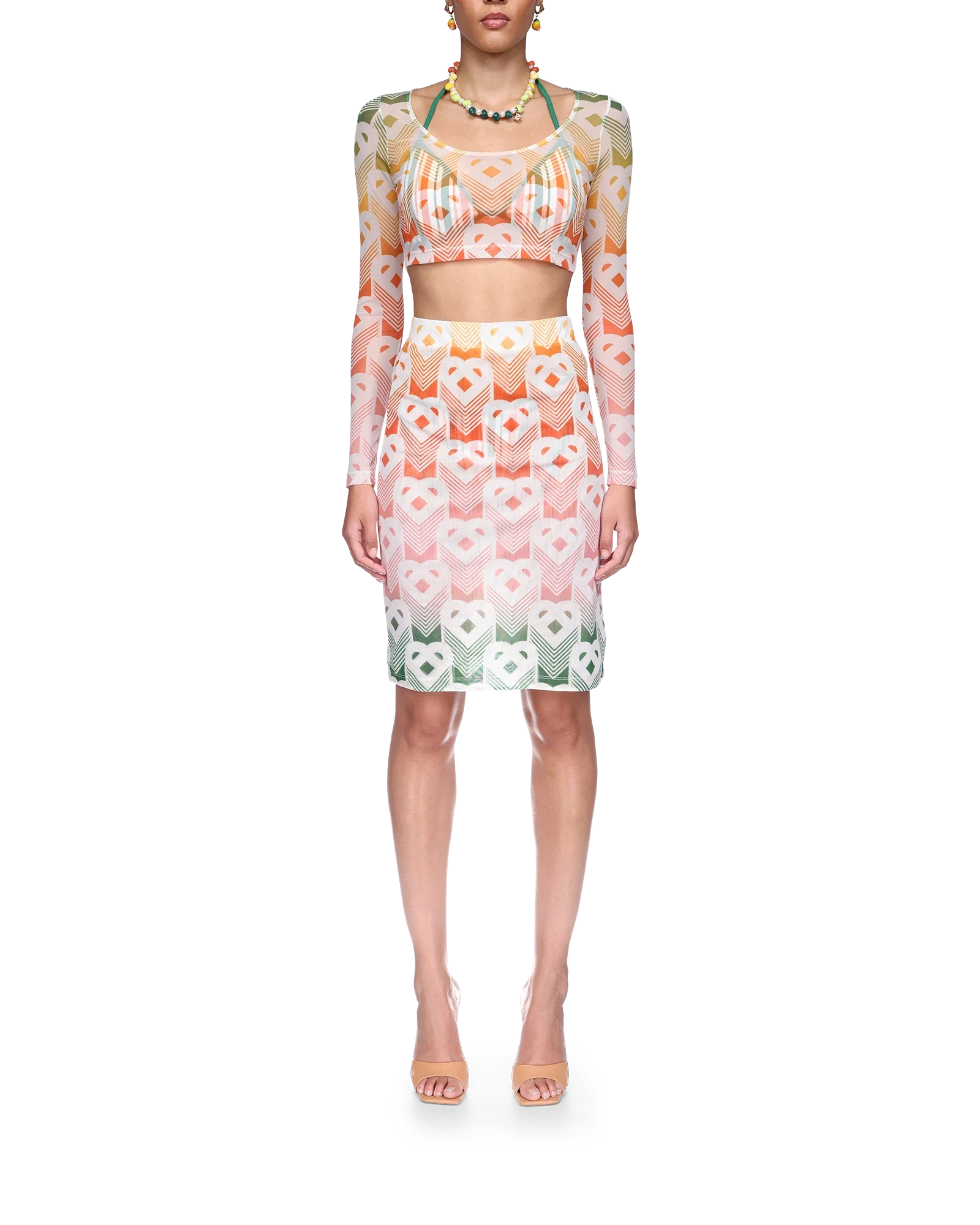 Gradient Heart Monogram Mesh Top