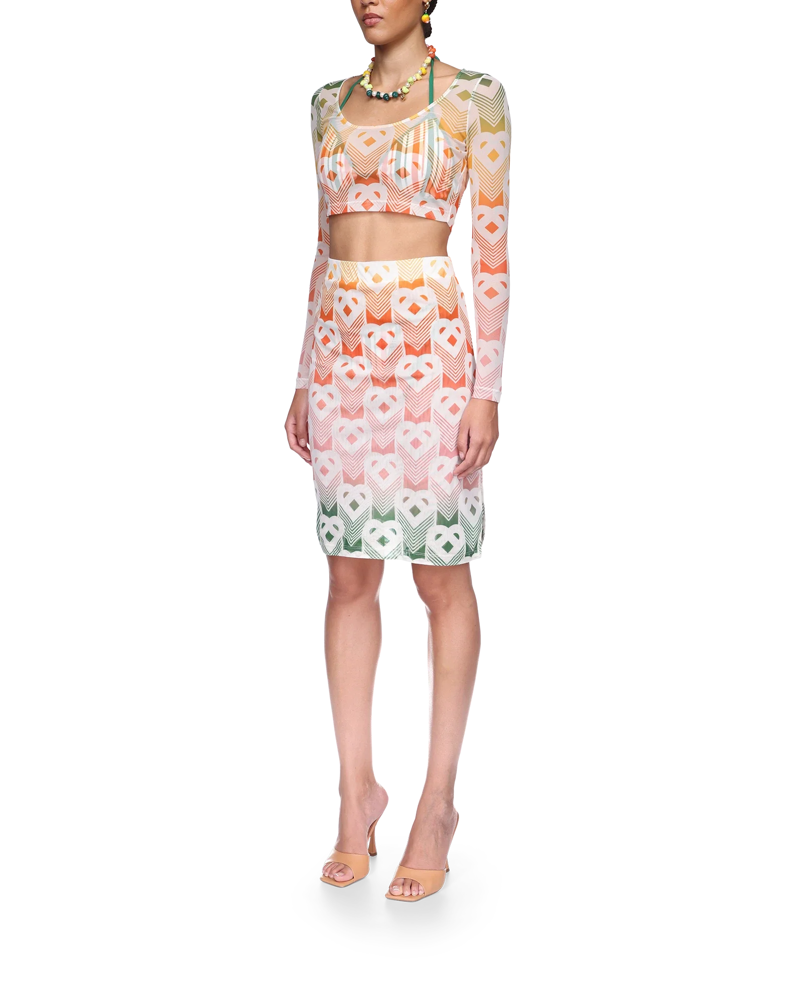 Gradient Heart Monogram Mesh Top