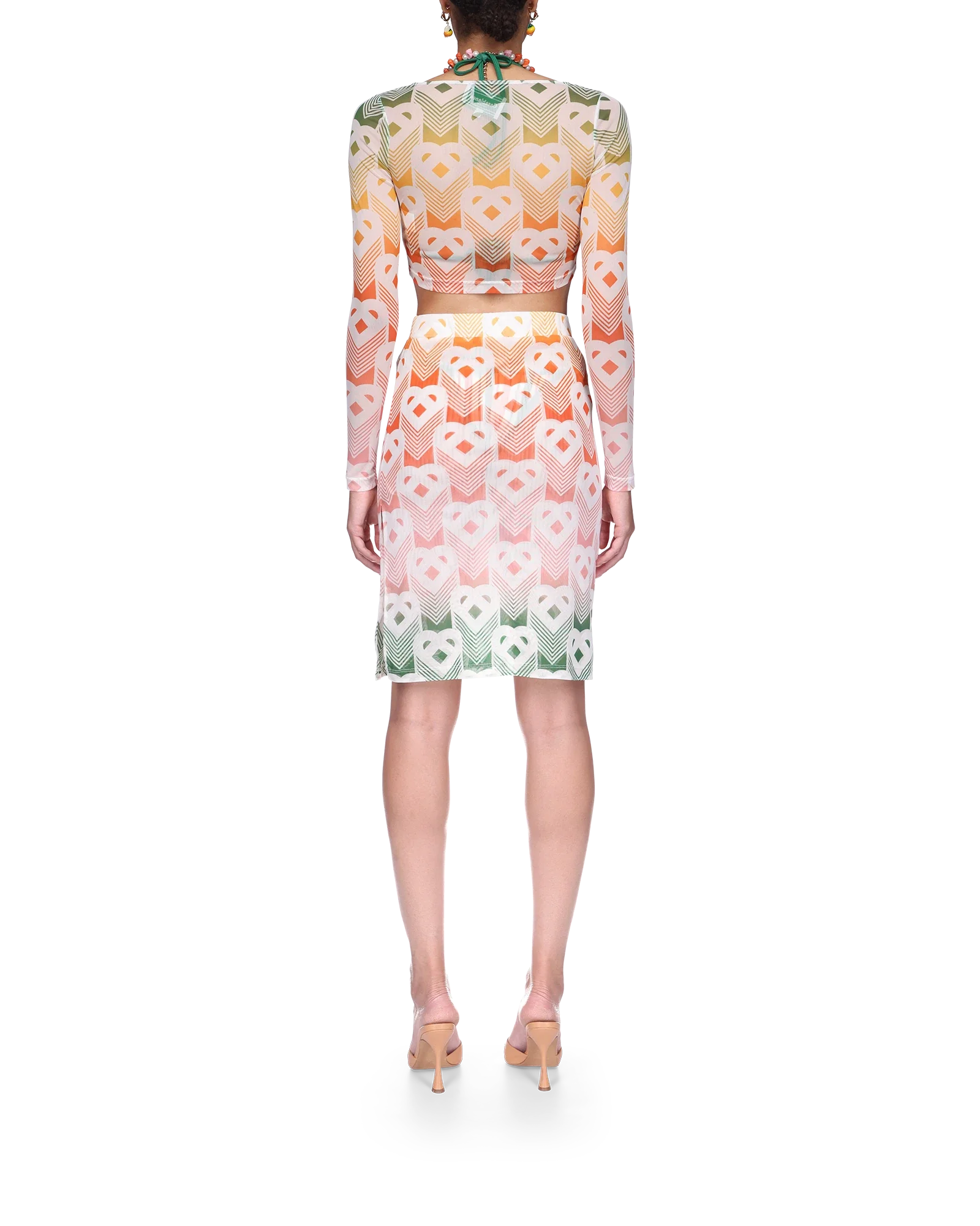 Gradient Heart Monogram Mesh Top