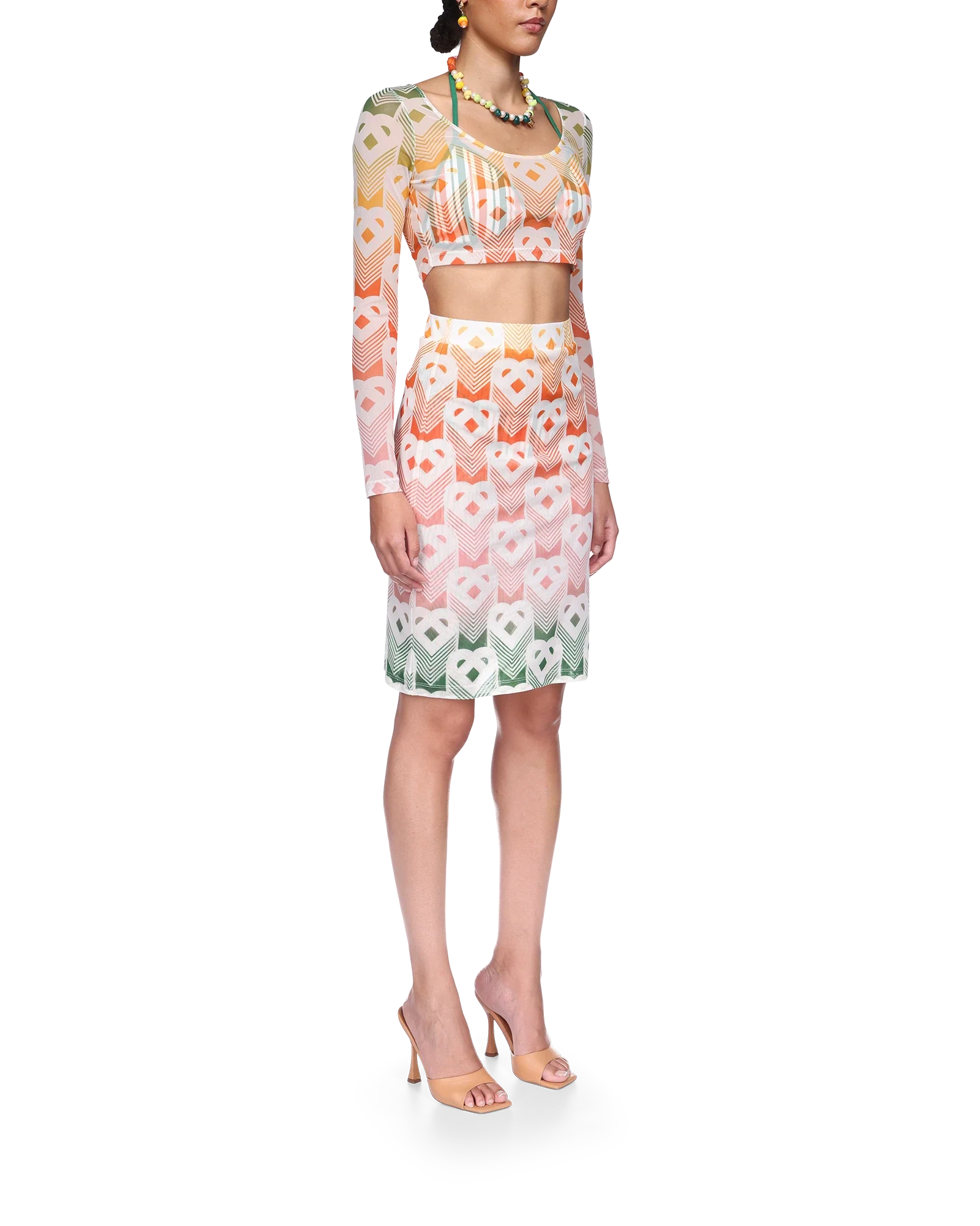 Gradient Heart Monogram Mesh Top