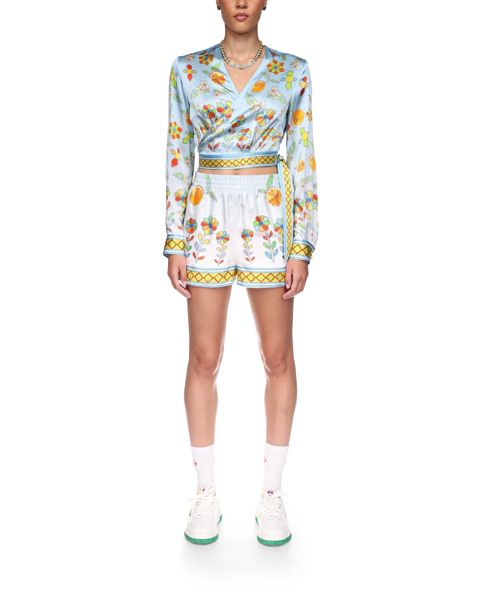 Yoruba Flowers Wrap Long Sleeve Blouse