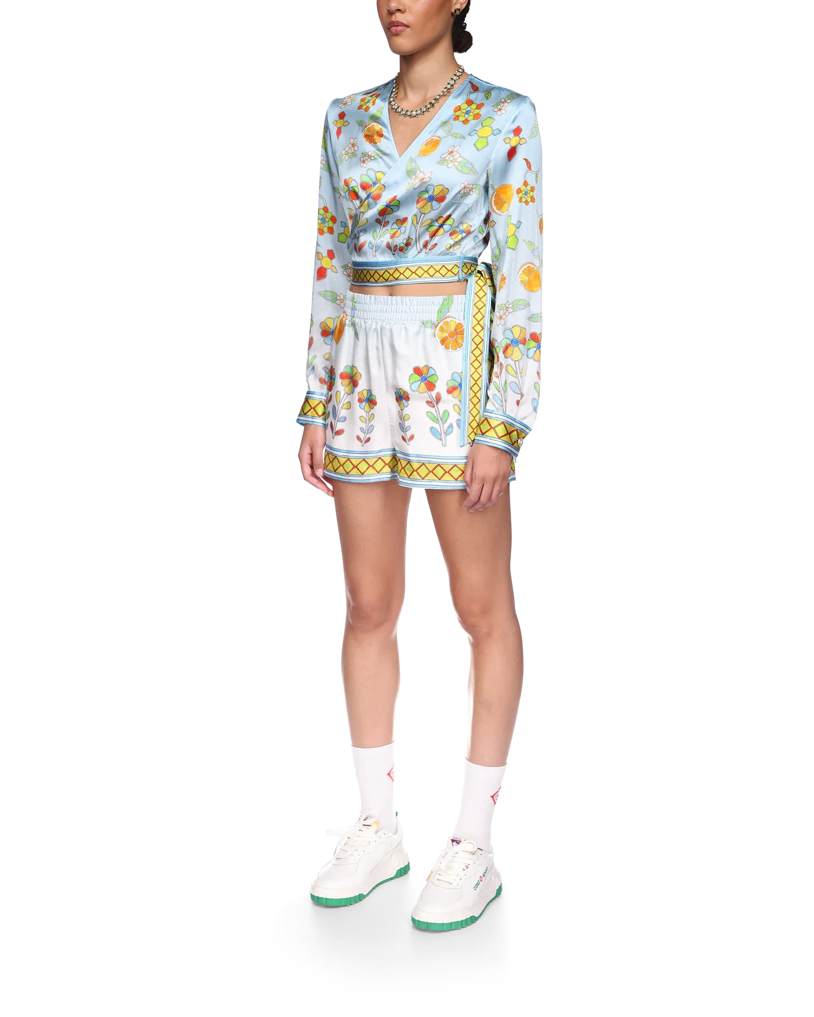 Yoruba Flowers Wrap Long Sleeve Blouse
