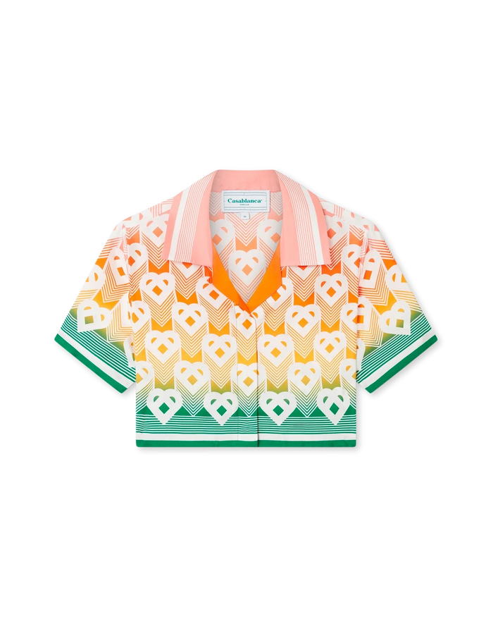 Gradient Heart Monogram Cropped Silk Shirt