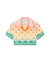 Gradient Heart Monogram Cropped Silk Shirt