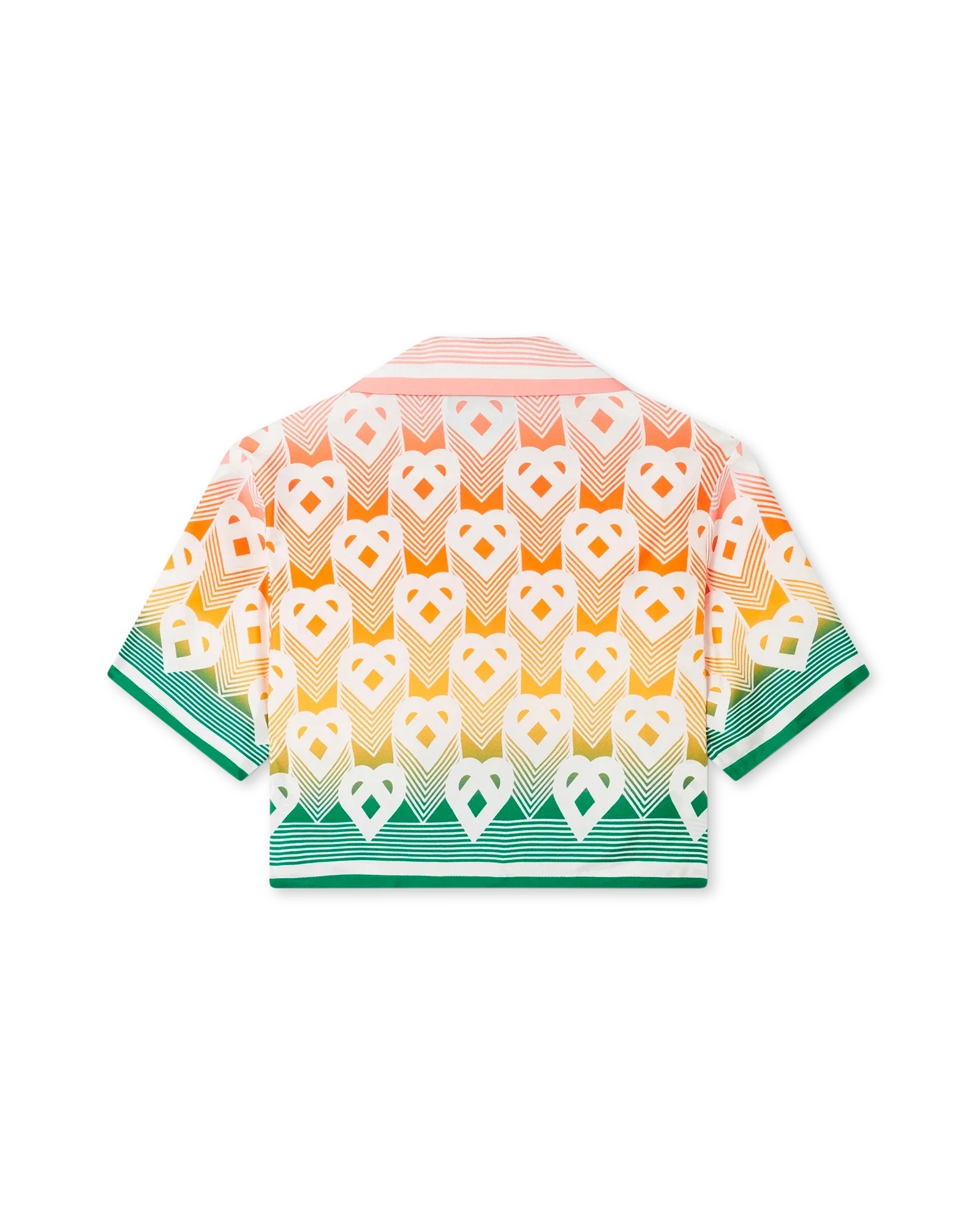 Gradient Heart Monogram Cropped Short Sleeve Silk Shirt