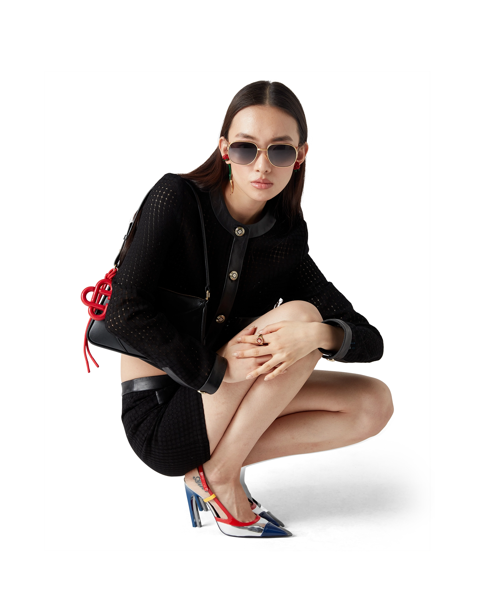 Open Weave Cropped Tailored Jacket