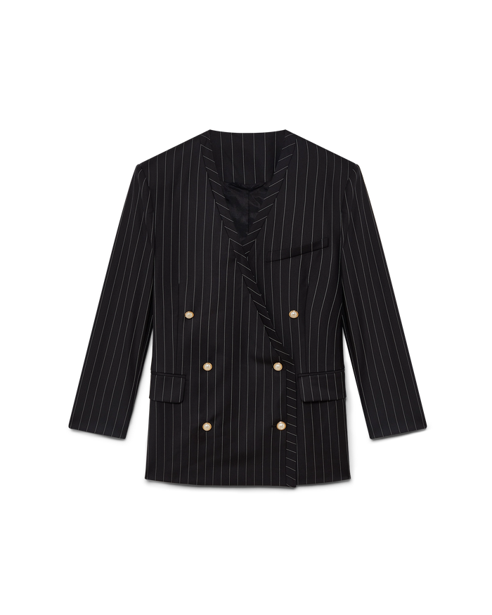 Wool Pinstripe Oversized Blazer