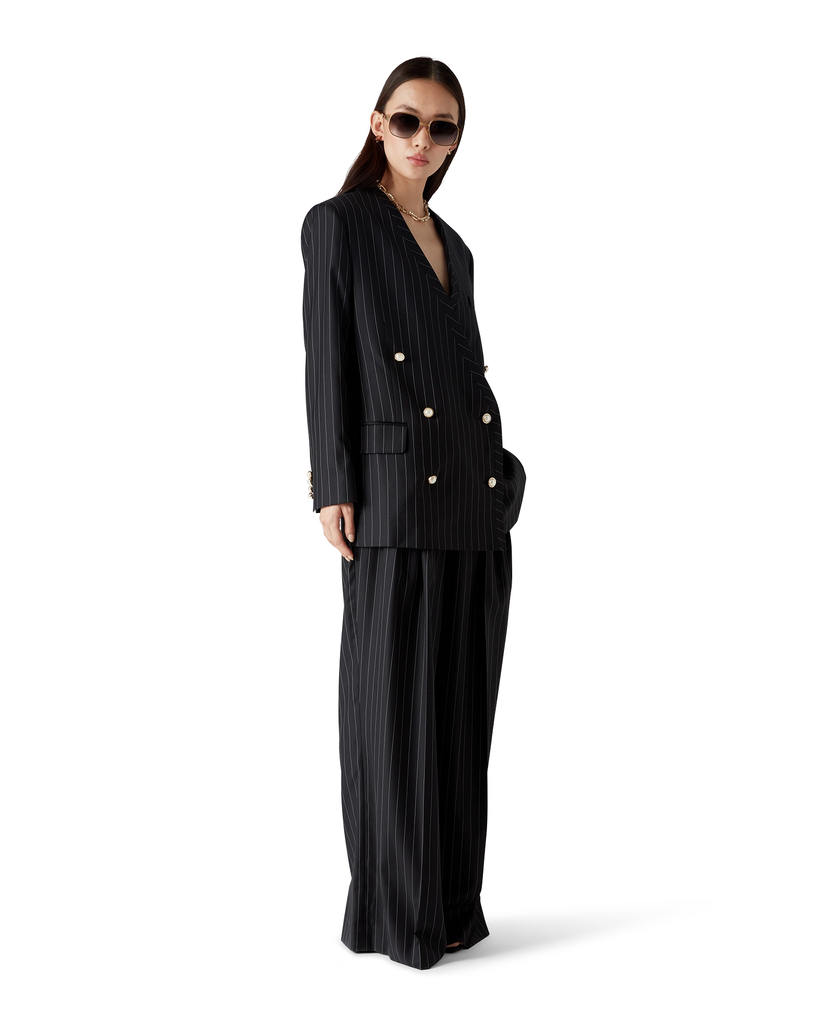 Wool Pinstripe Oversized Blazer