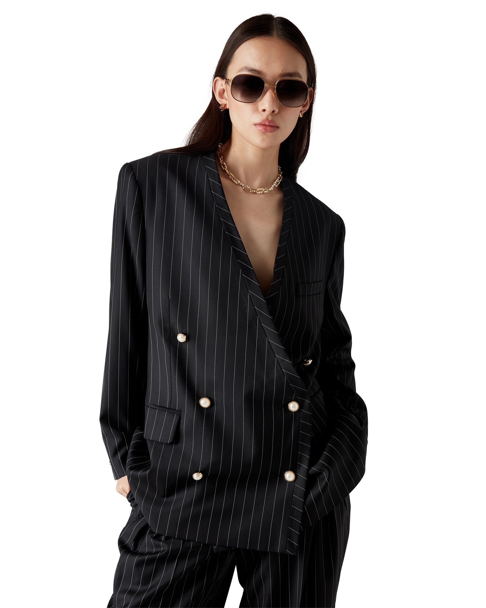 Wool Pinstripe Oversized Blazer