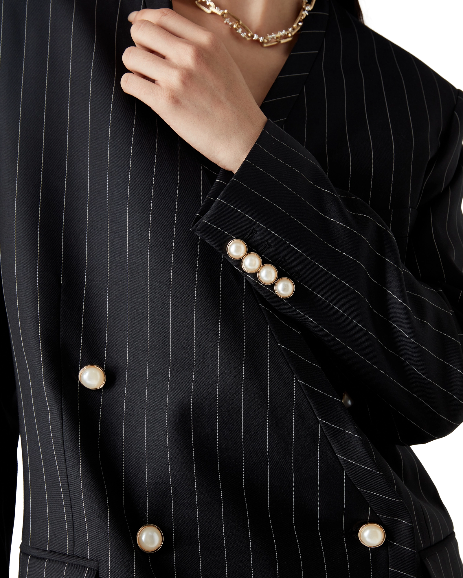 Wool Pinstripe Oversized Blazer