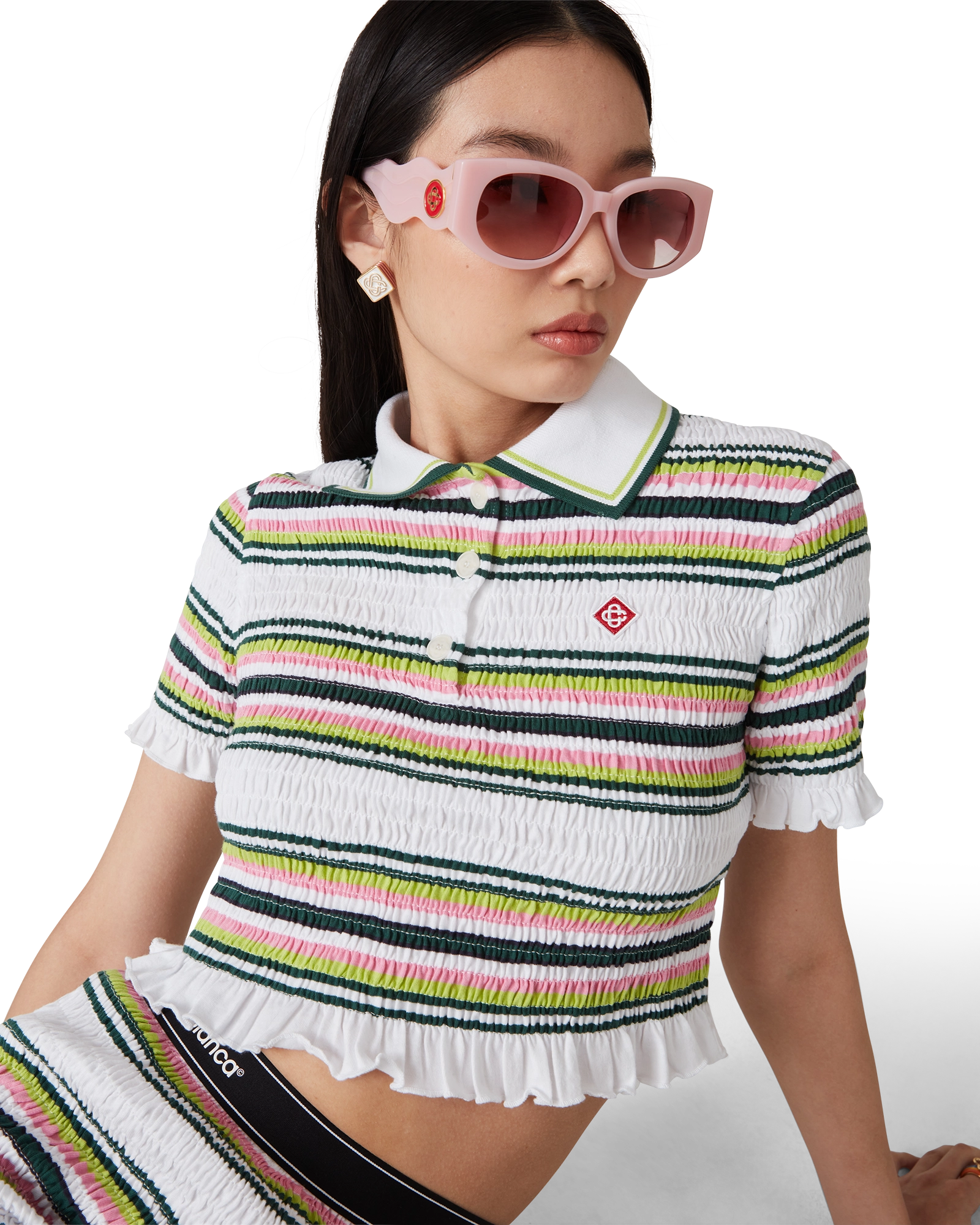 Stripe Cropped Polo Shirt