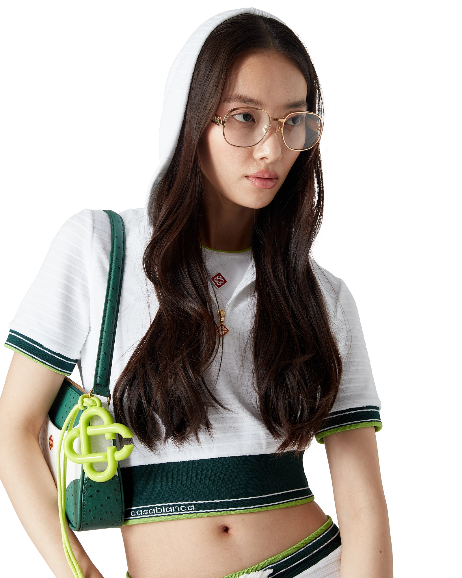 Textured Velour Tennis Cropped Hooded Top