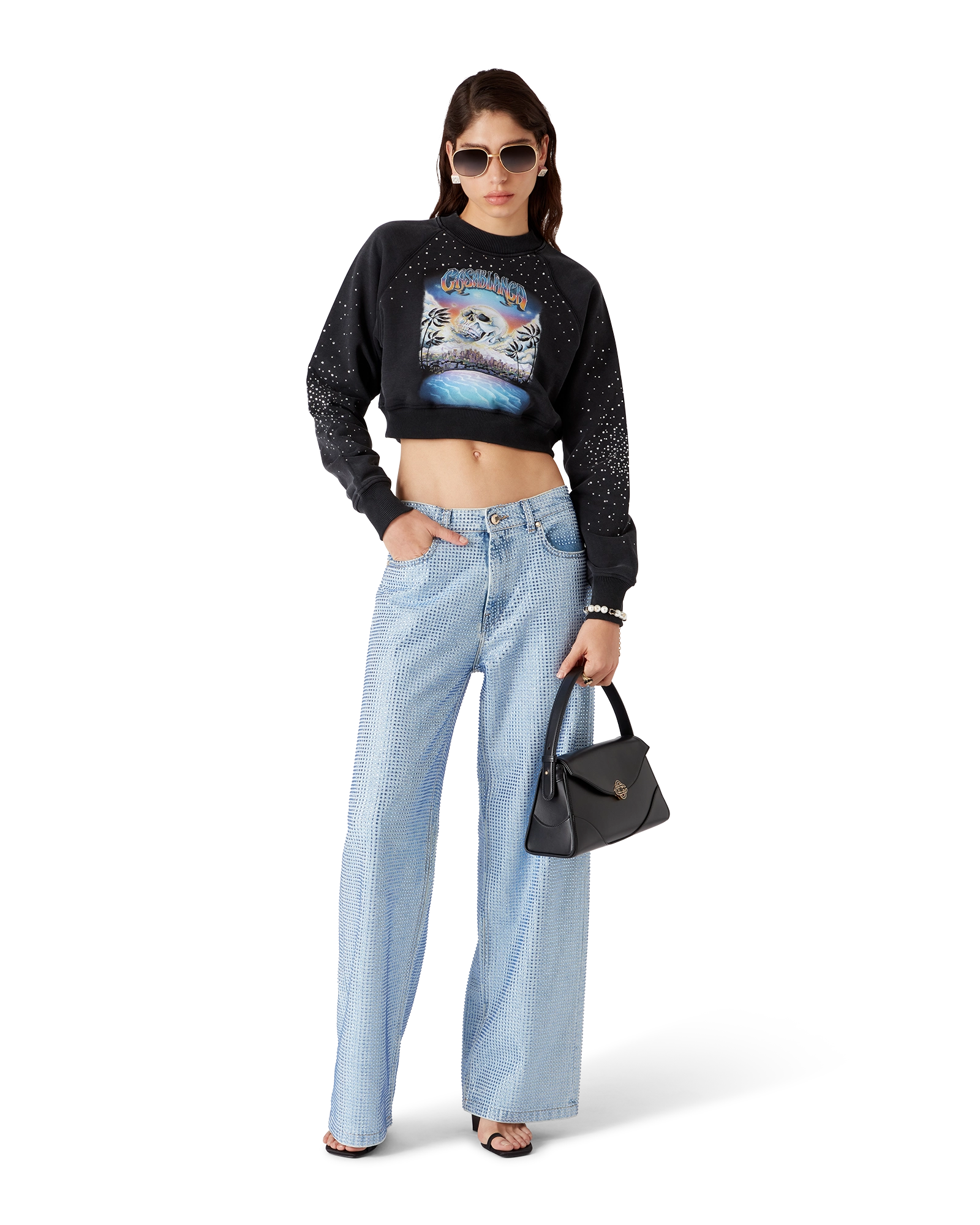La Prémonition Crystal Embellished Cropped Sweatshirt