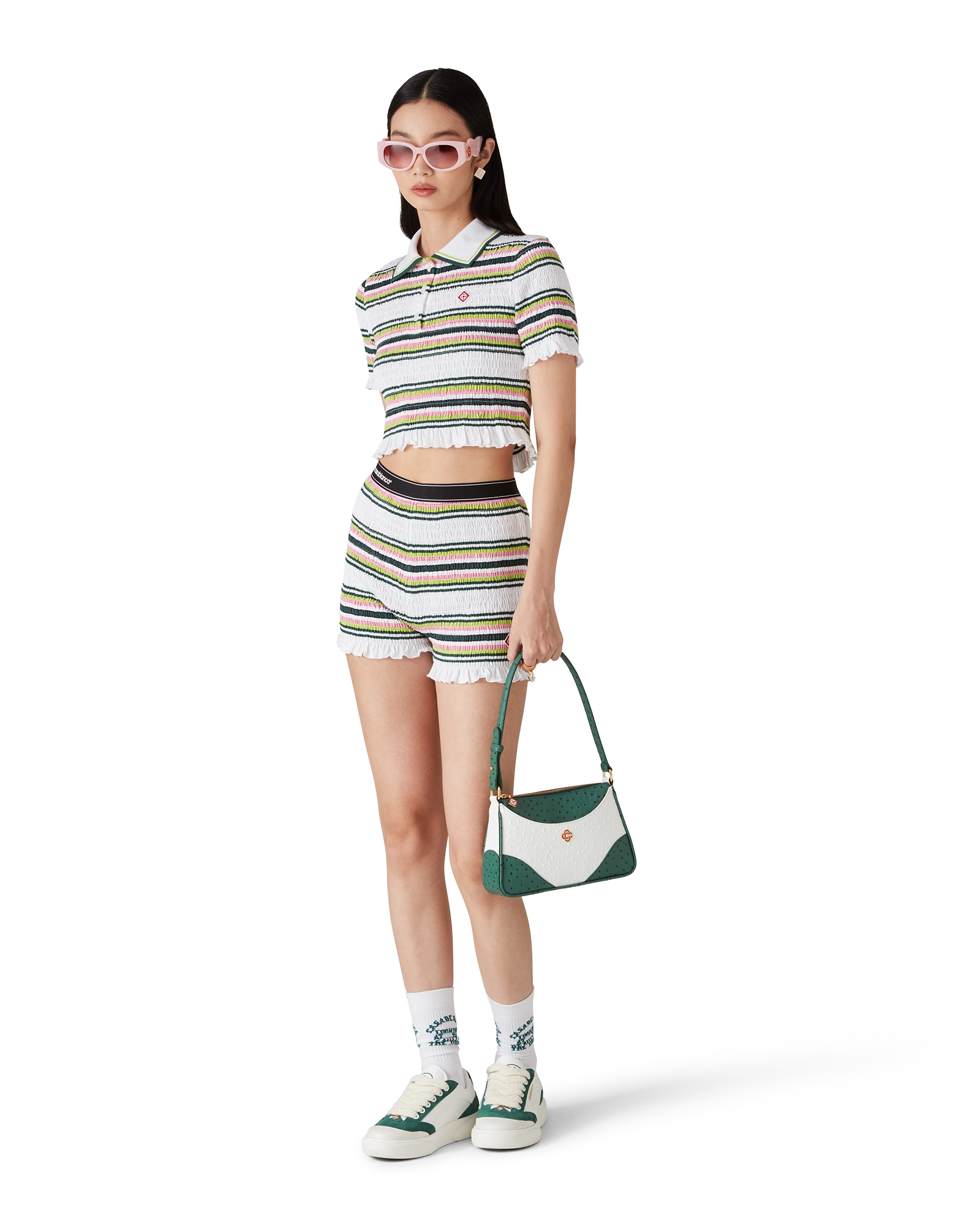 Stripe Shirred Shorts