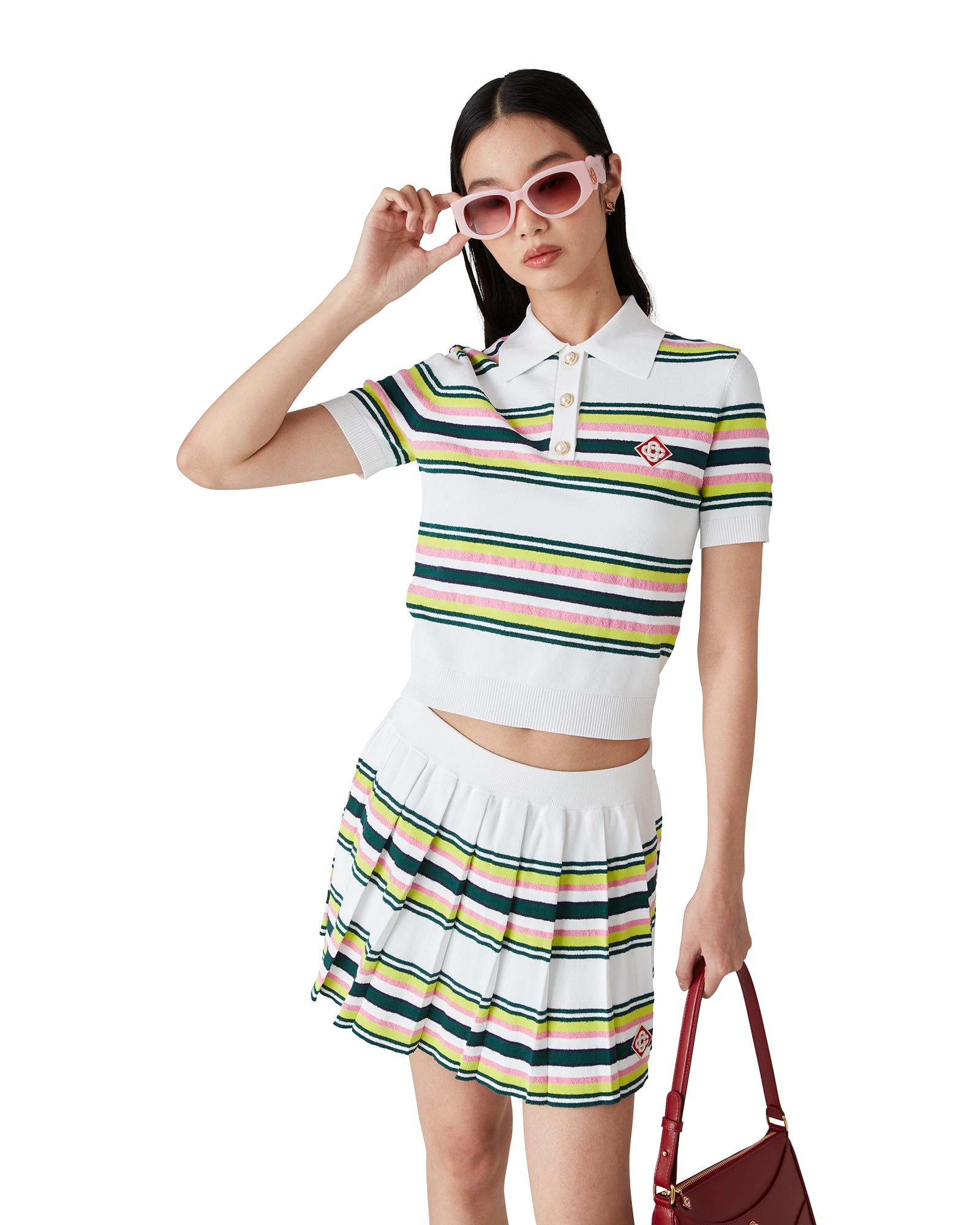 Stripe Pleated Skirt