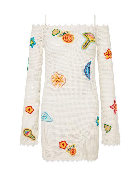 casablanca crochet dress Motif Its shorter cut Color:Baby Blue 130gsm Elegant One-Shoulder Short Sleeves prefall 26