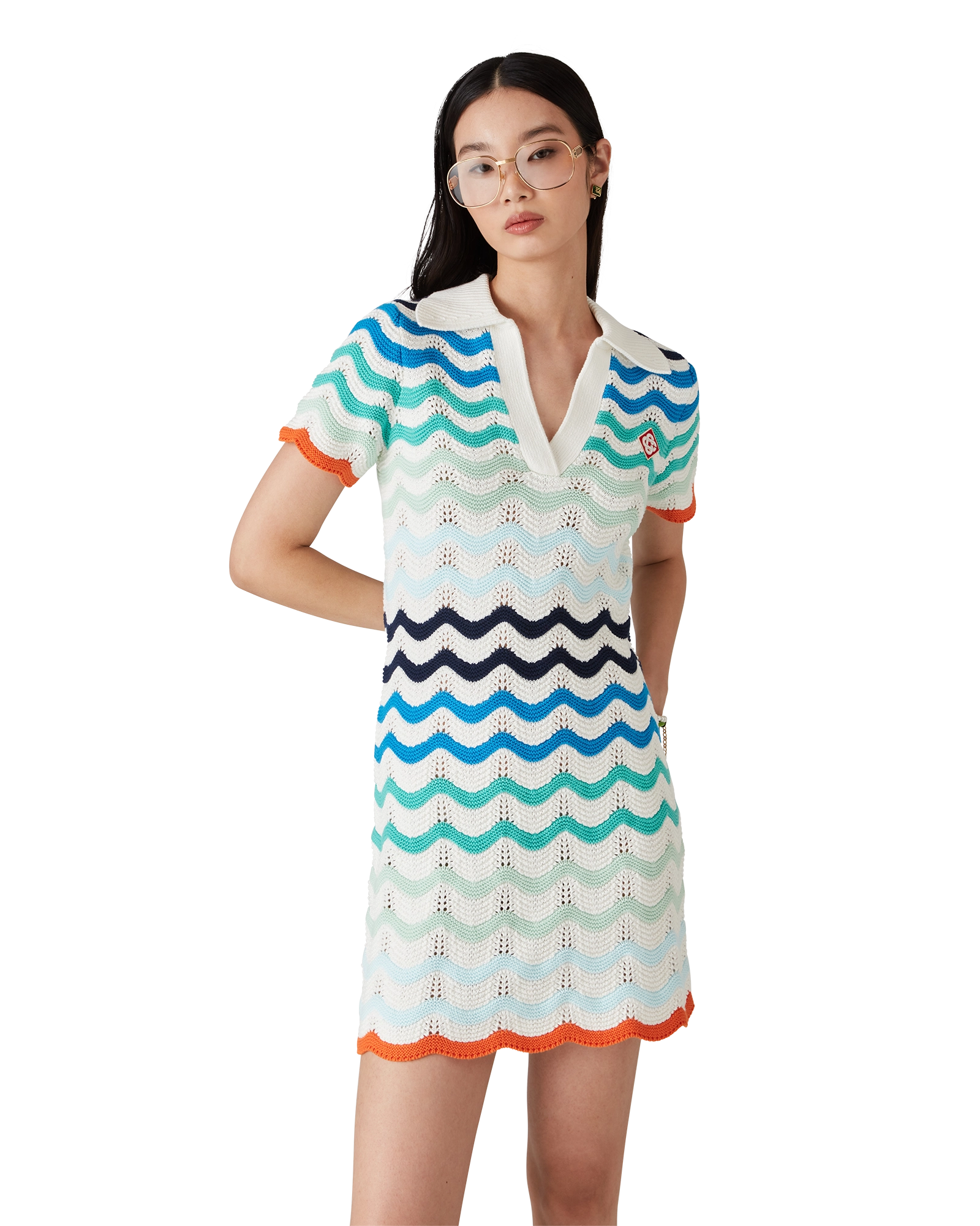 Gradient Wave Crochet Mini Dress