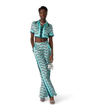 Monogram Wave Cropped Short Sleeve Silk Shirt