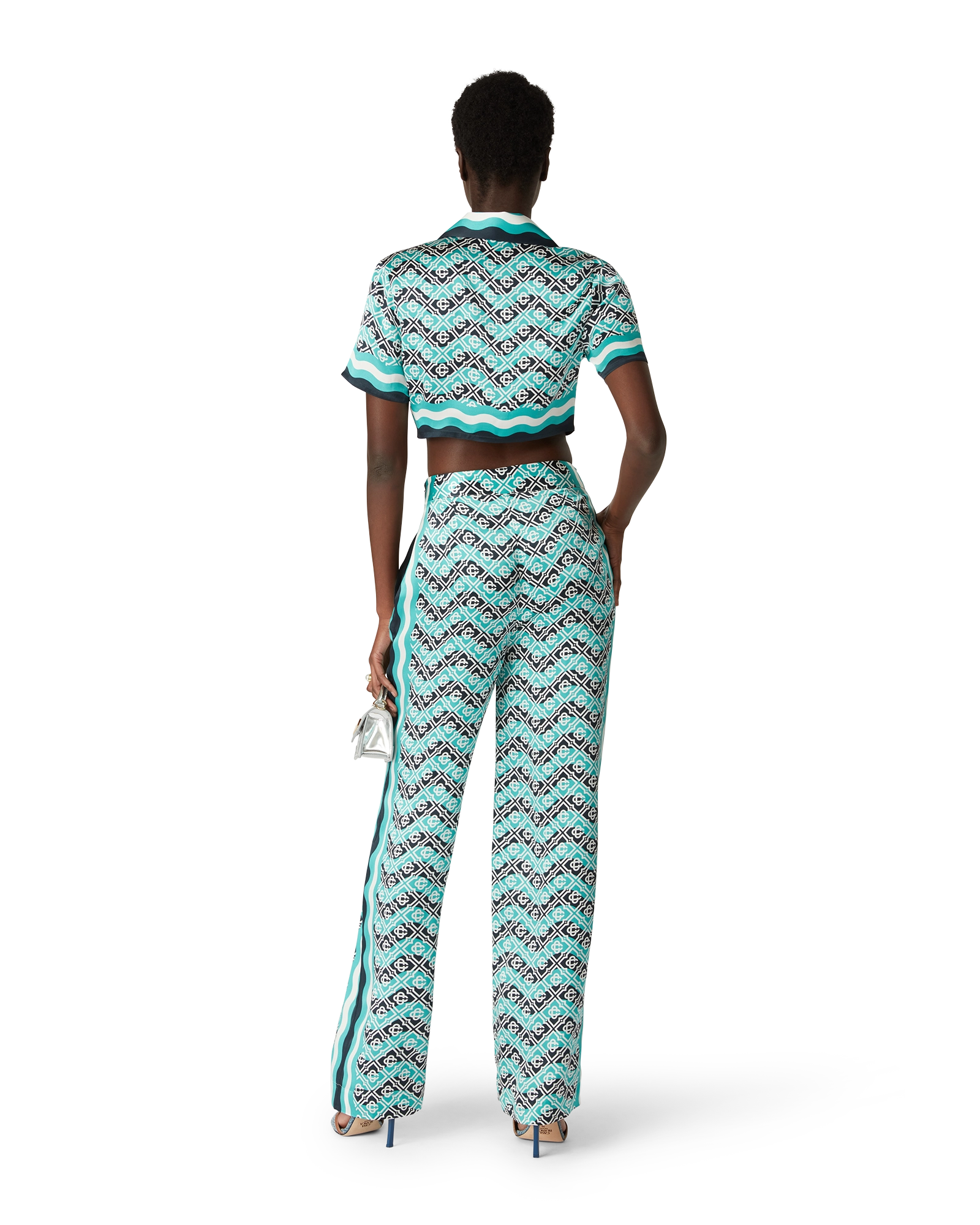 Monogram Wave Cropped Short Sleeve Silk Shirt