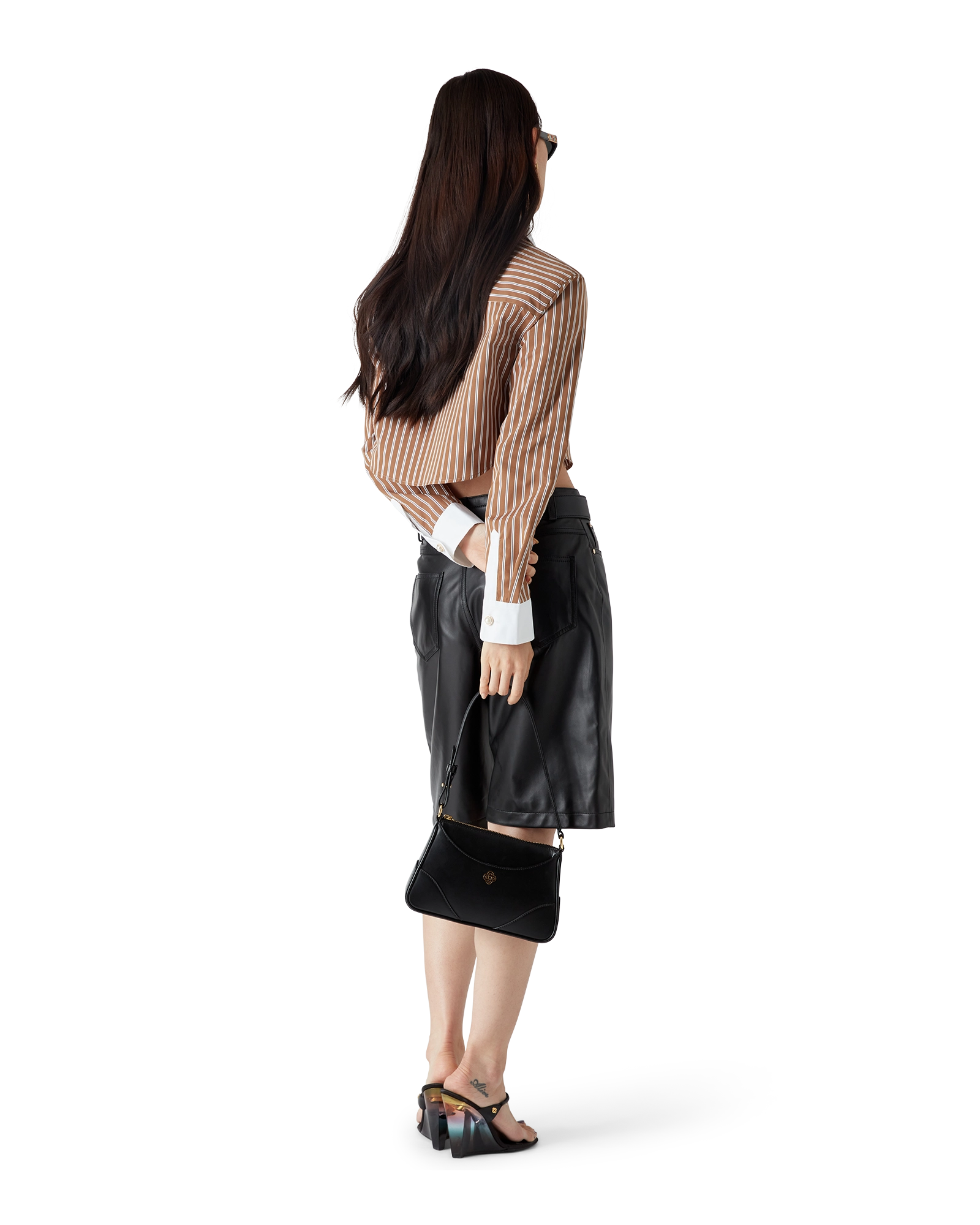 Stripe Cropped Long Sleeve Shirt