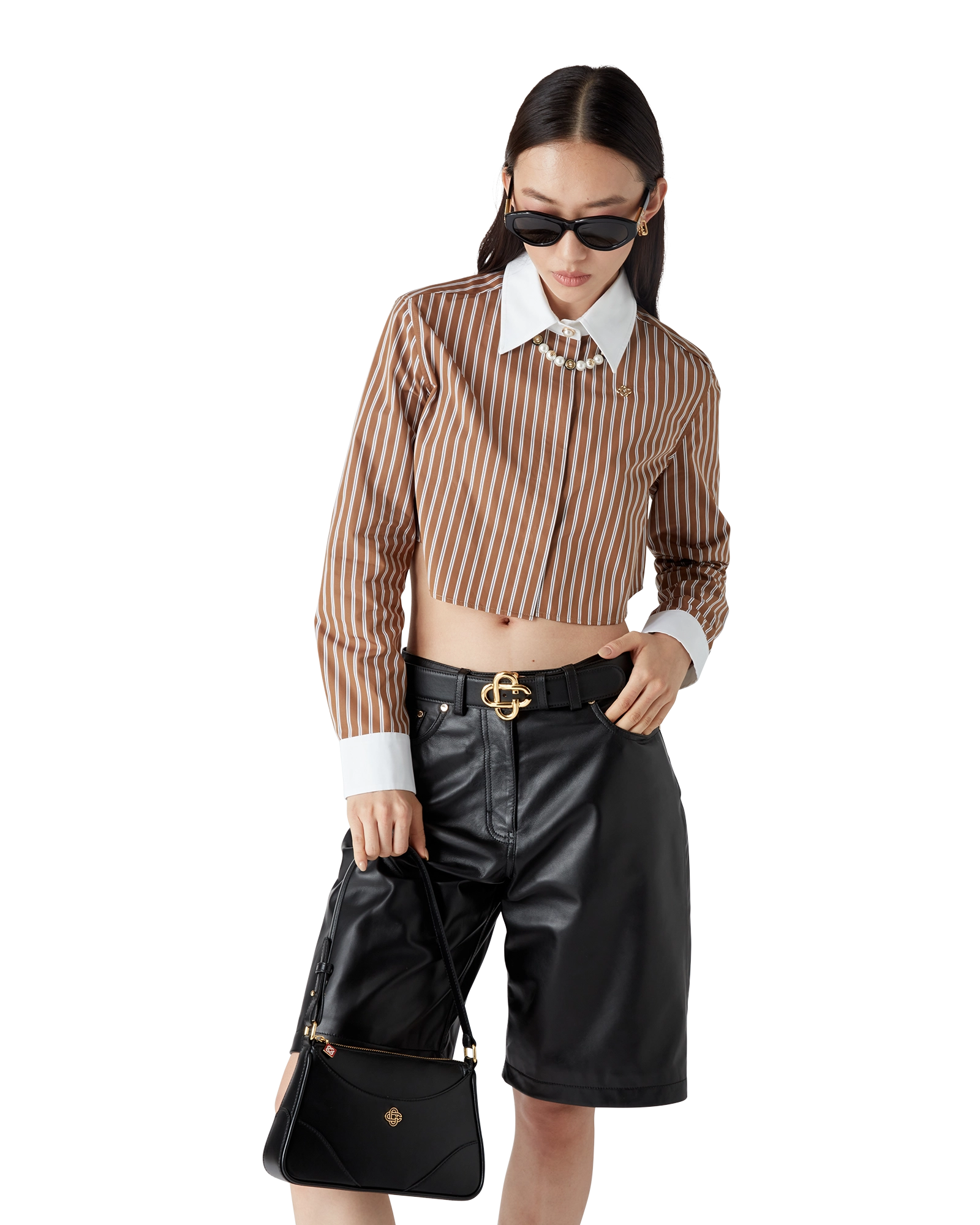 Stripe Cropped Long Sleeve Shirt