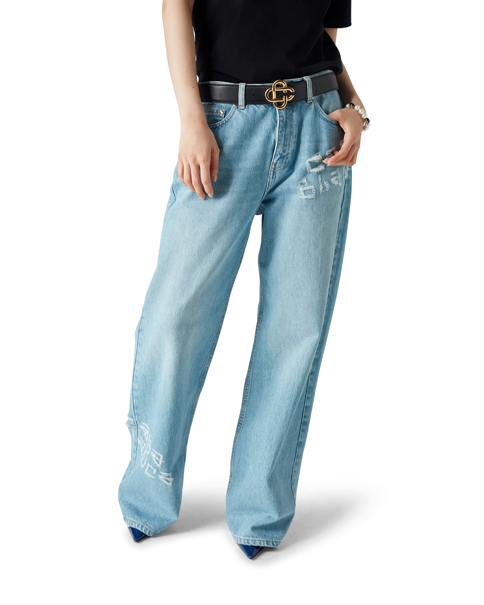 Graffiti Distressed Denim Jeans