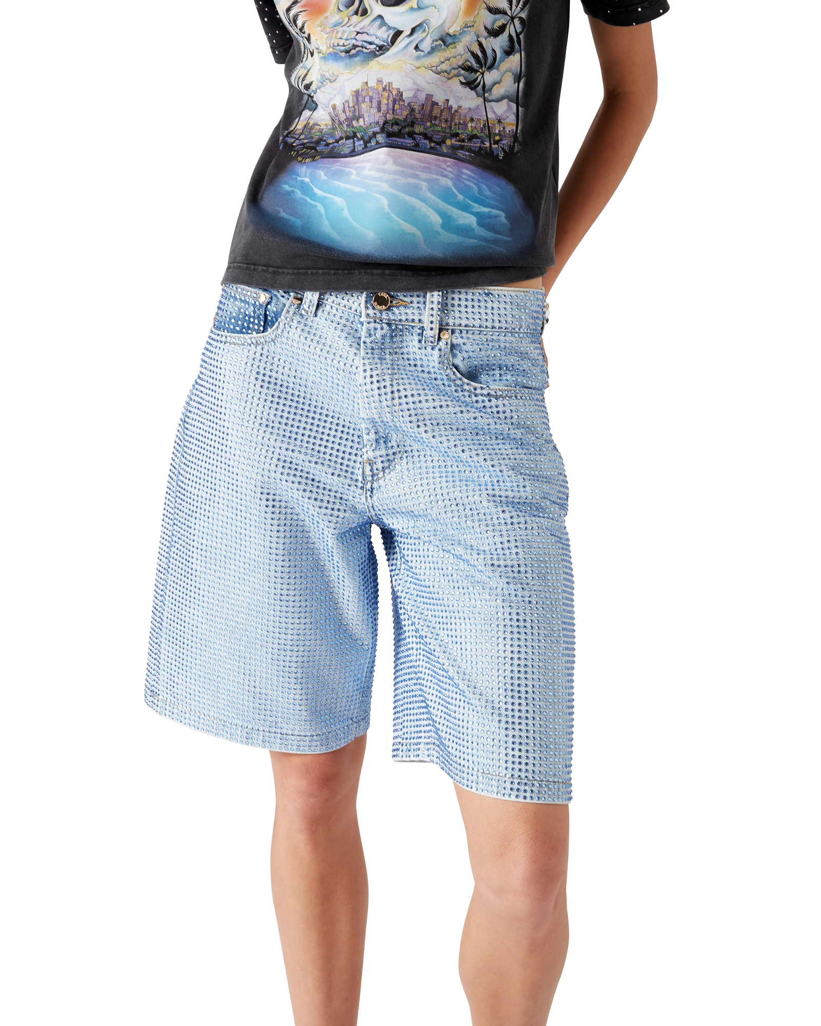 Crystal Embellished Denim Shorts